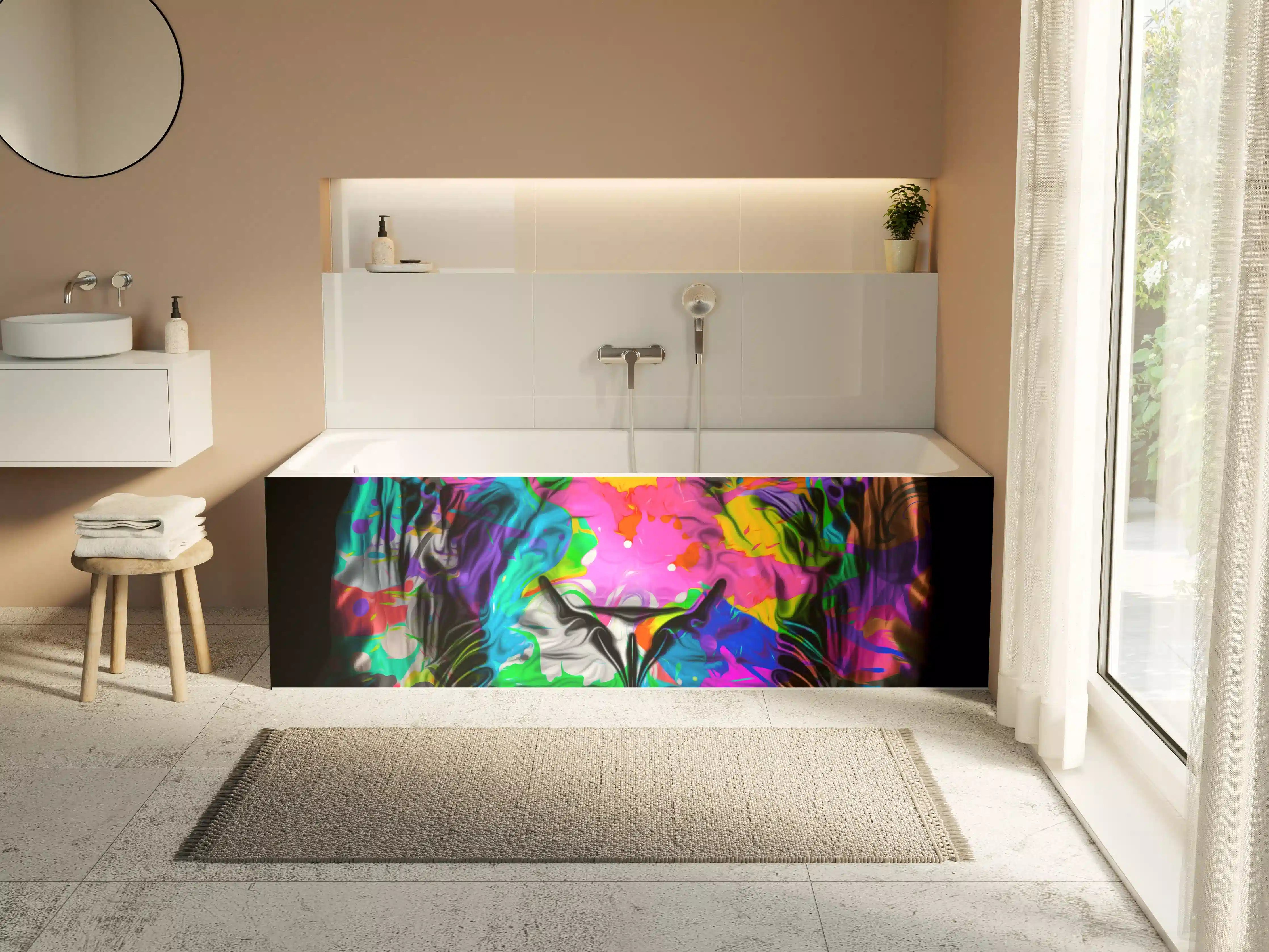 Badewannen-Rückwand - Buntes Tigerkopfdesign
