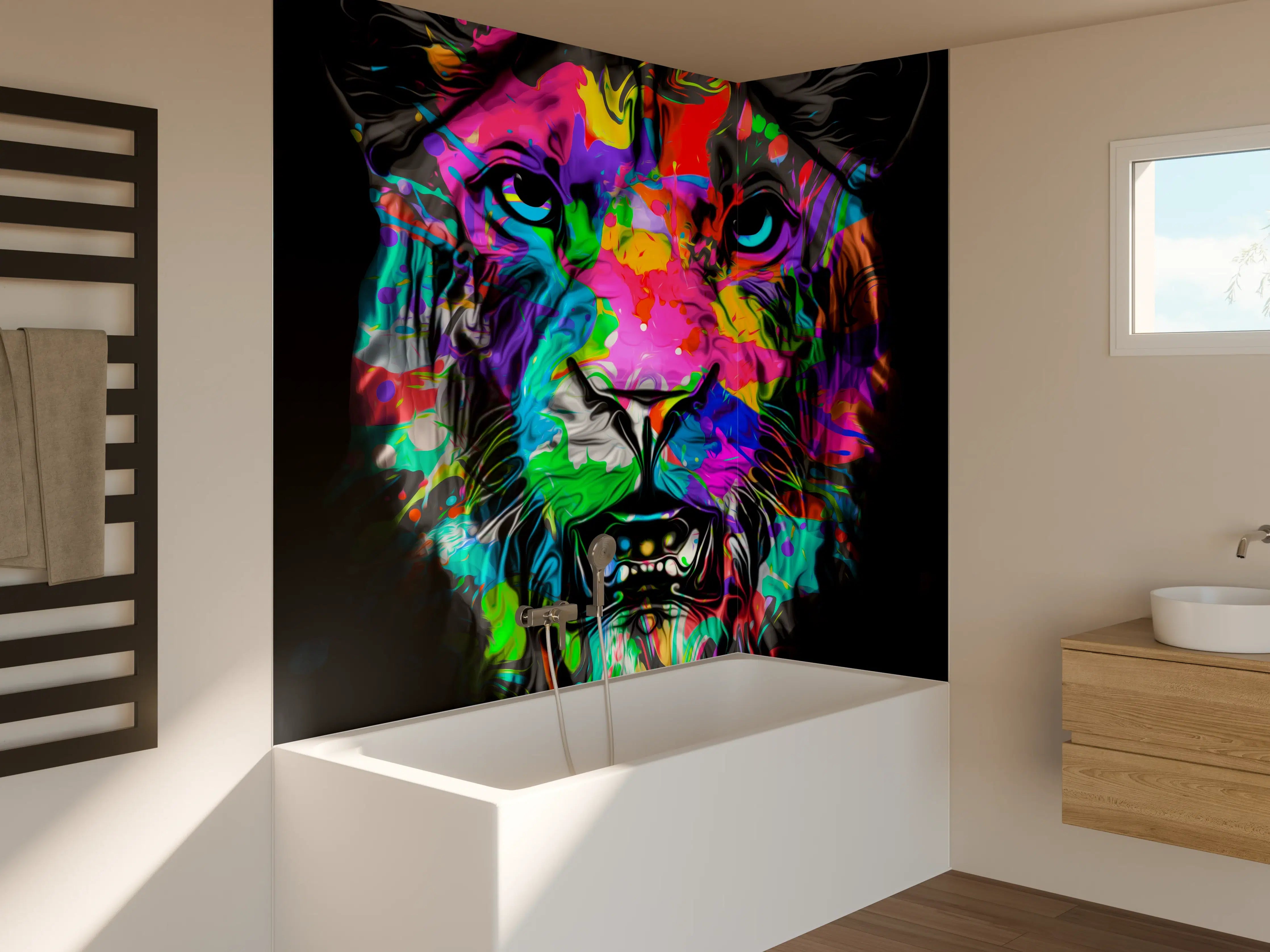 Badewannen-Rückwand - Buntes Tigerkopfdesign