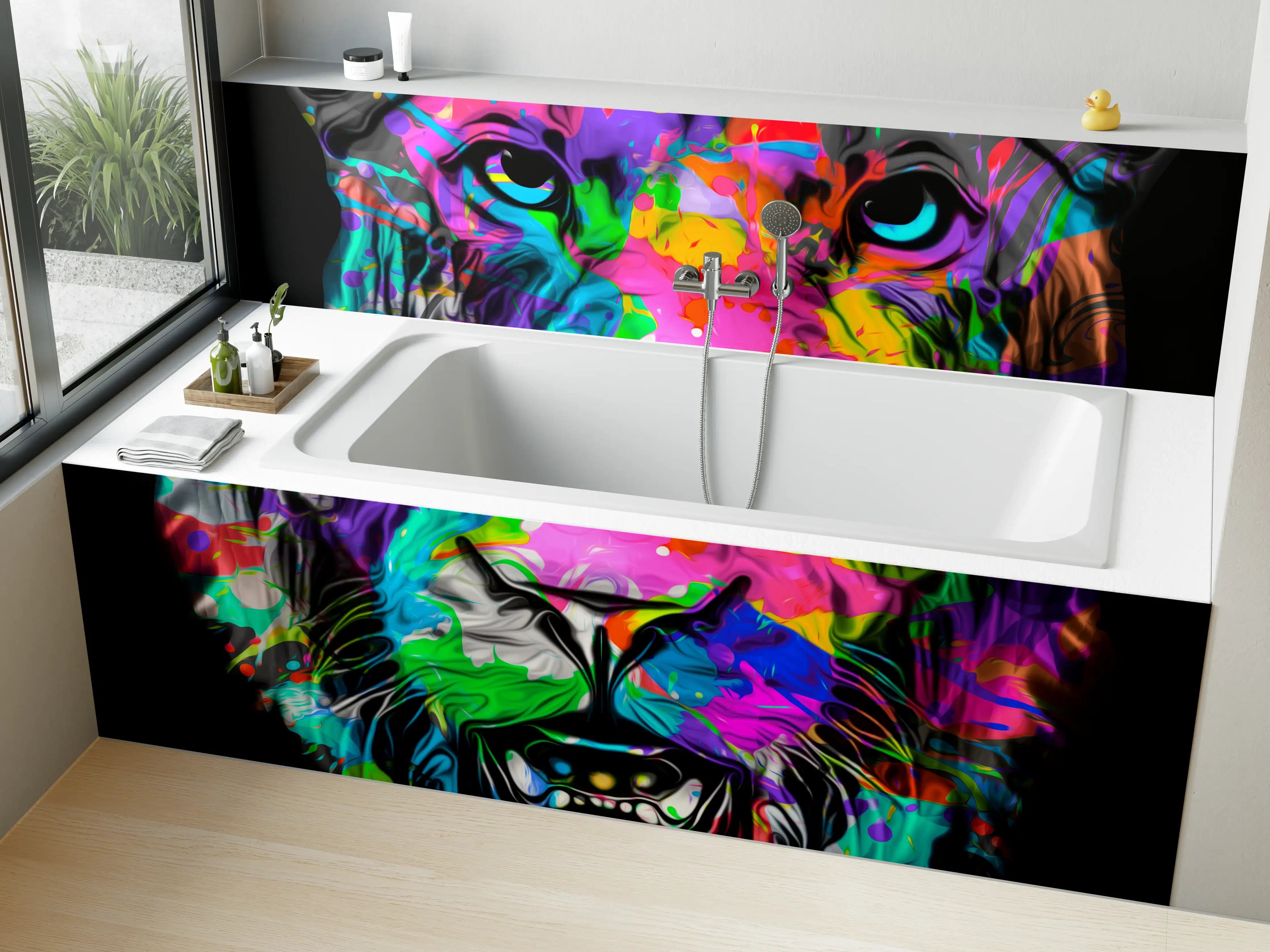 Badewannen-Rückwand - Buntes Tigerkopfdesign