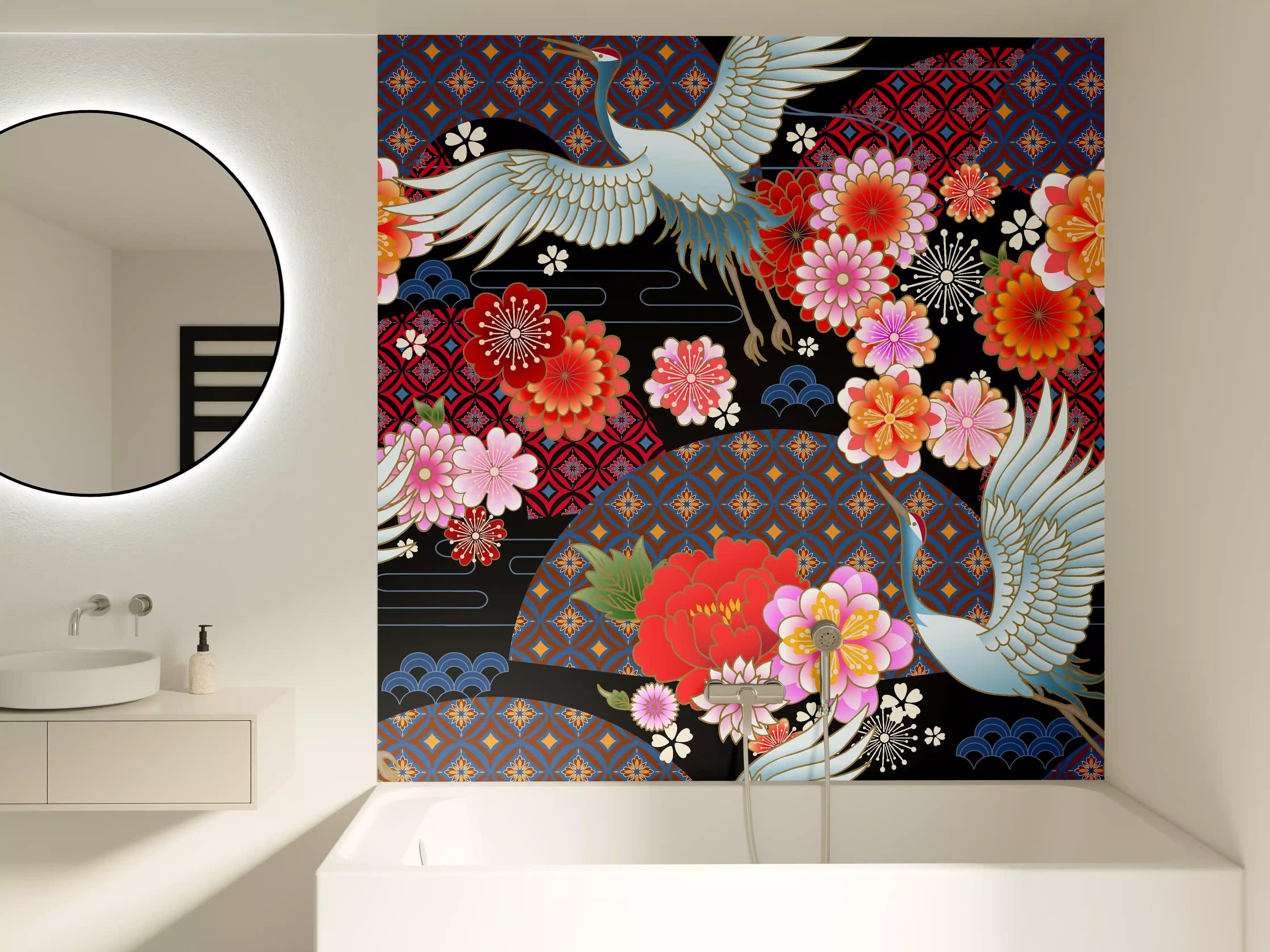Badewannen-Rückwand - Buntes Vogel-Blumen-Muster
