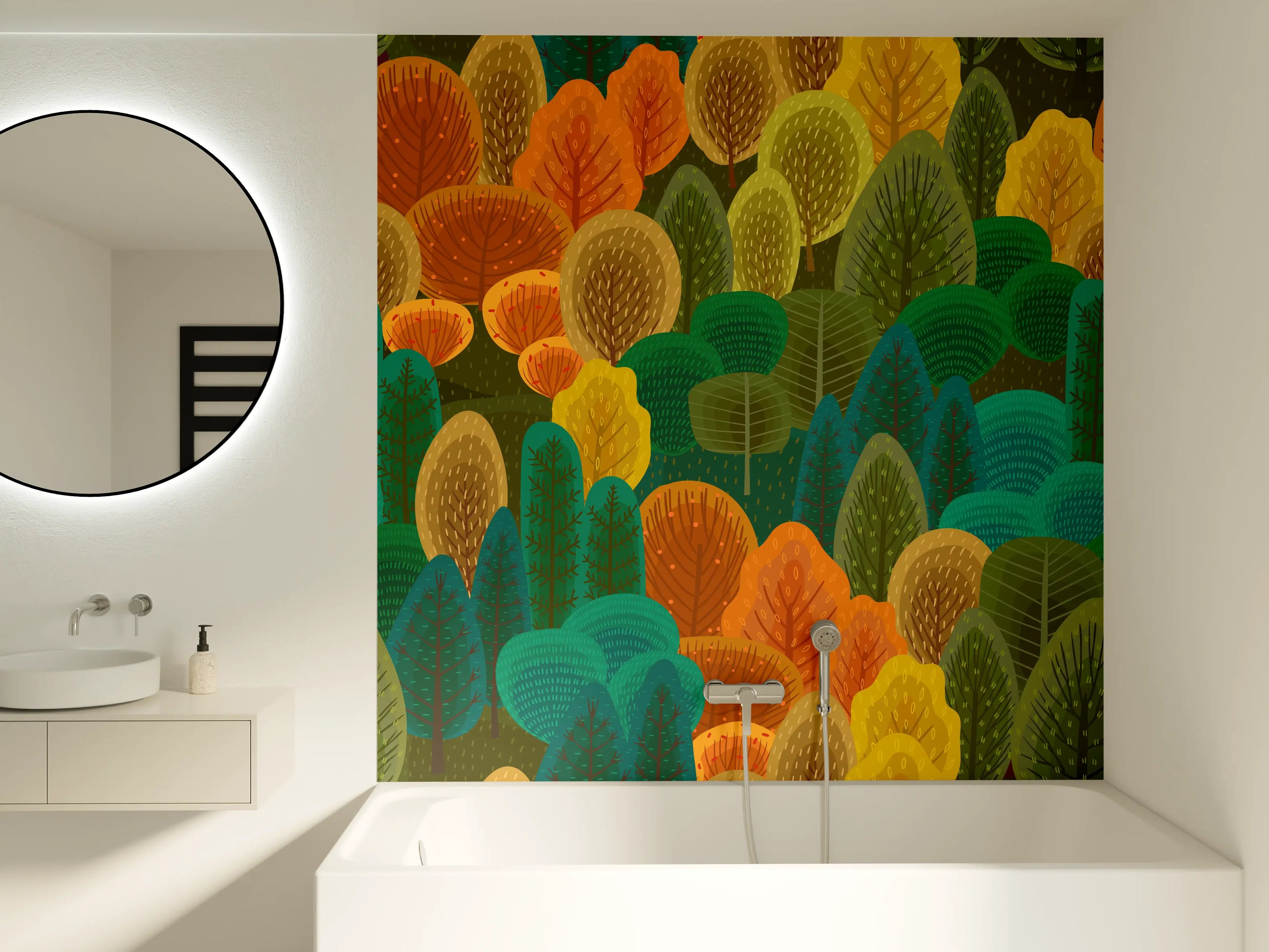 Badewannen-Rückwand - Buntes Waldmuster Design