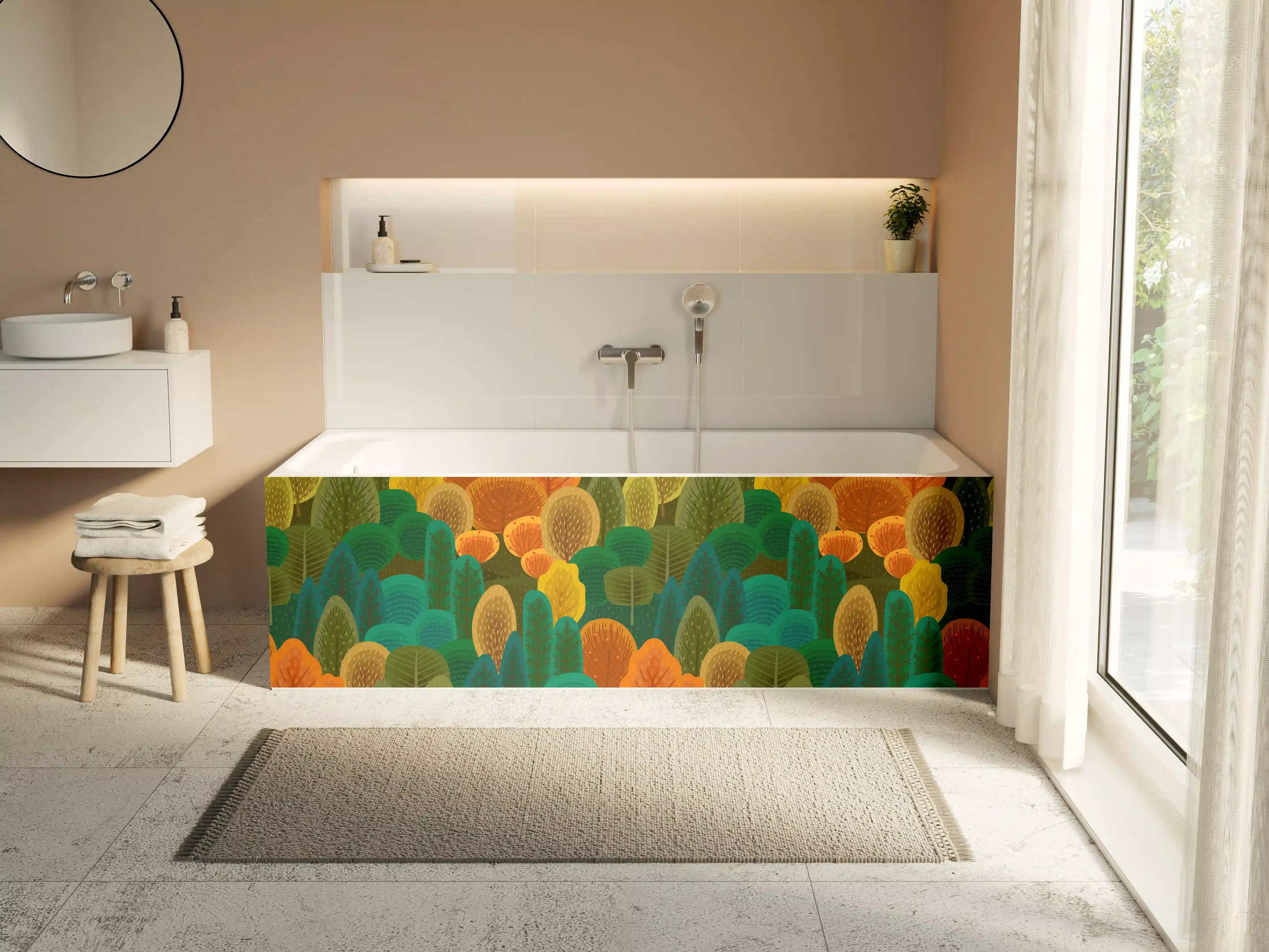 Badewannen-Rückwand - Buntes Waldmuster Design