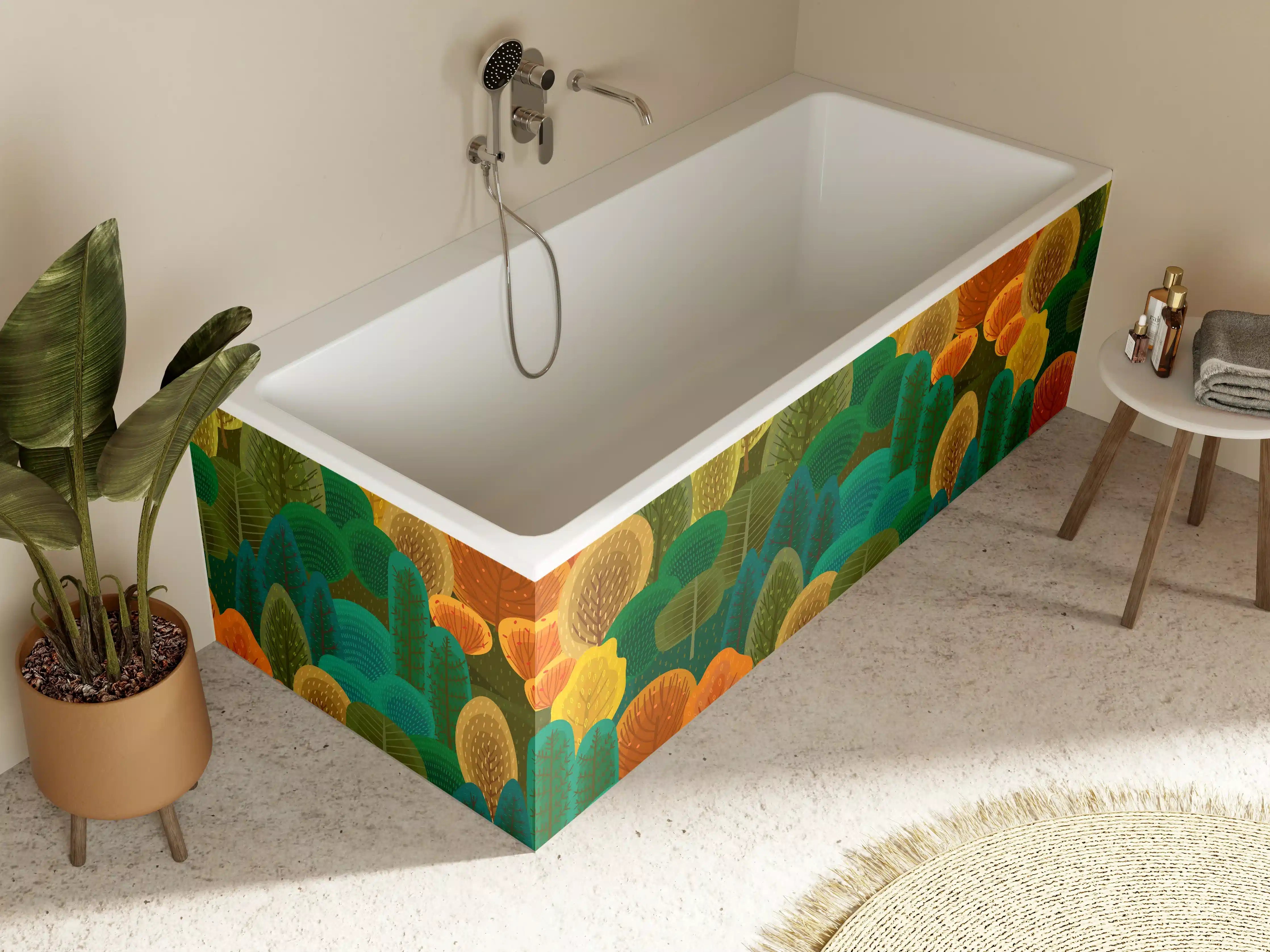 Badewannen-Rückwand - Buntes Waldmuster Design