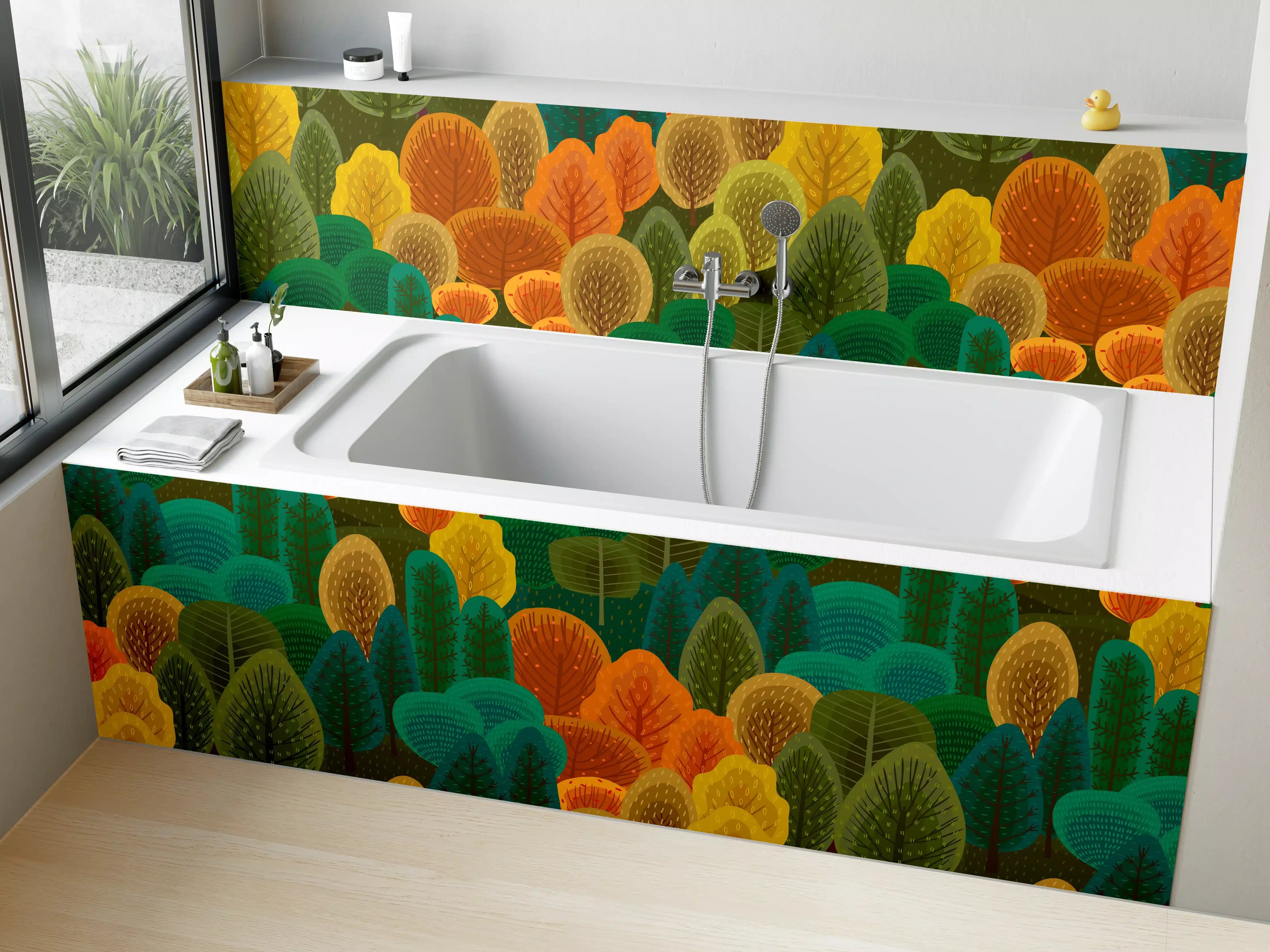 Badewannen-Rückwand - Buntes Waldmuster Design