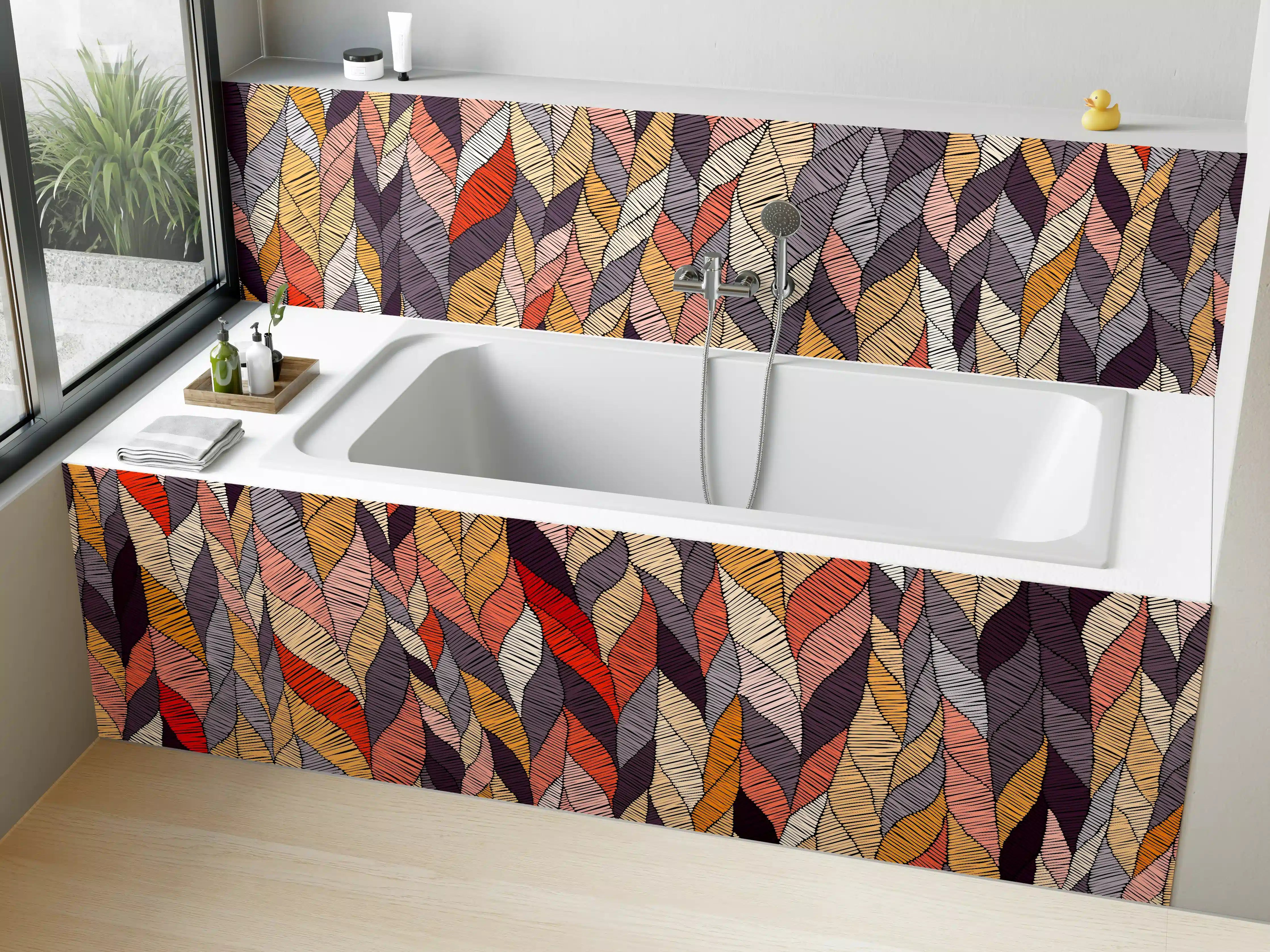 Badewannen-Rückwand - Buntes Wellenmuster Textildesign