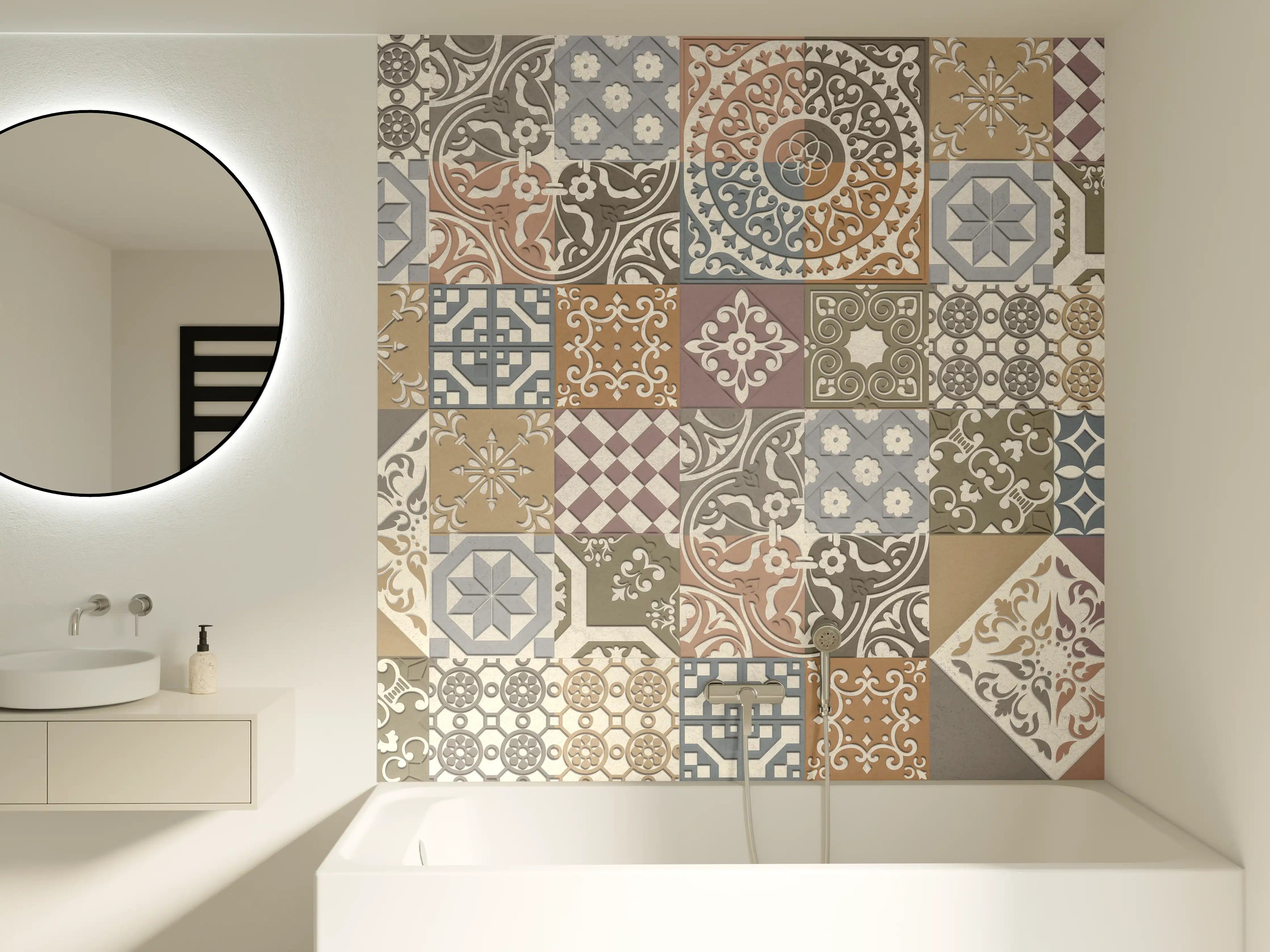 Badewannen-Rückwand - Buntes portugiesisches Mosaik