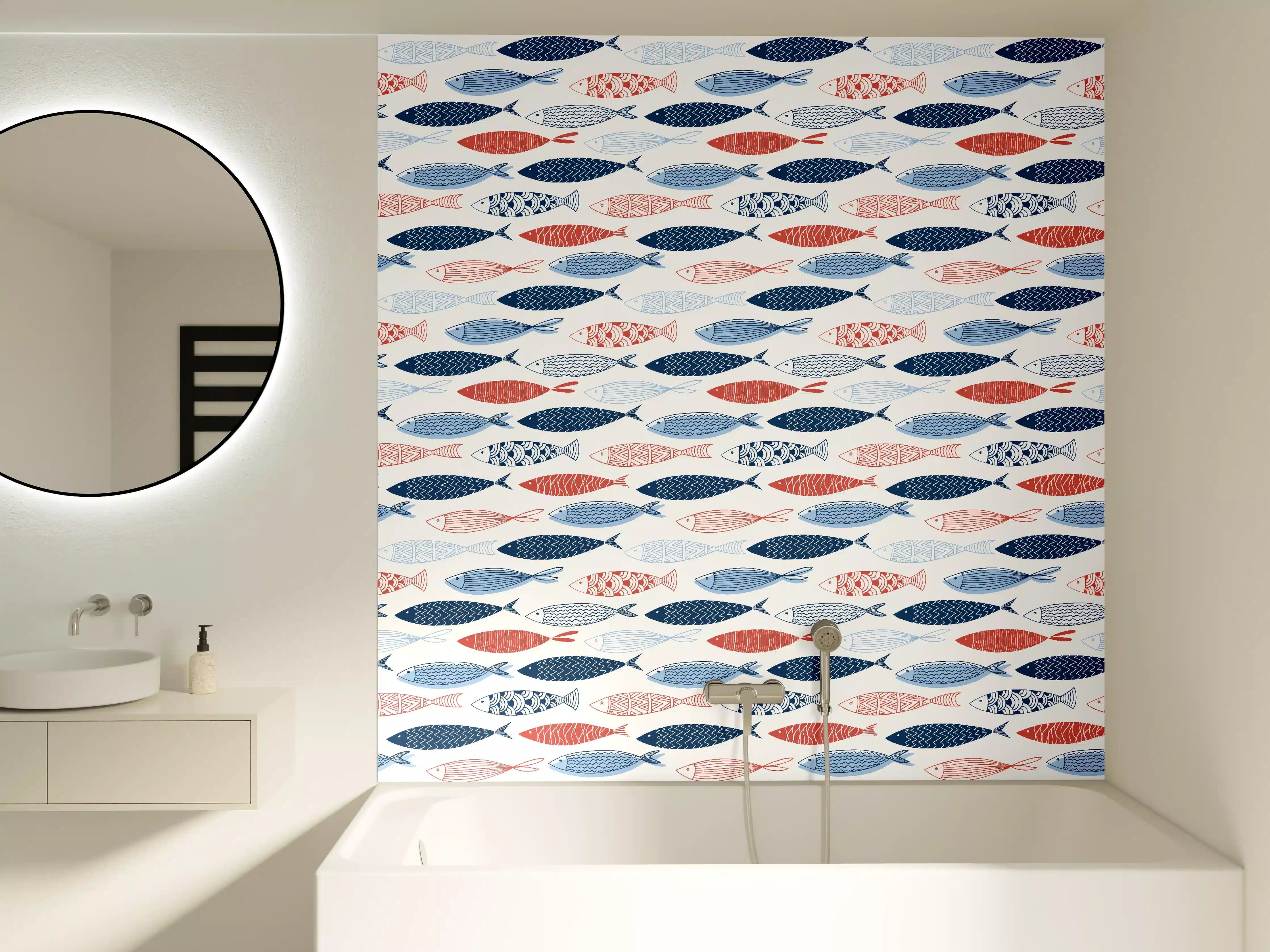 Badewannen-Rückwand - Cartoon-Fische Blau-Rot