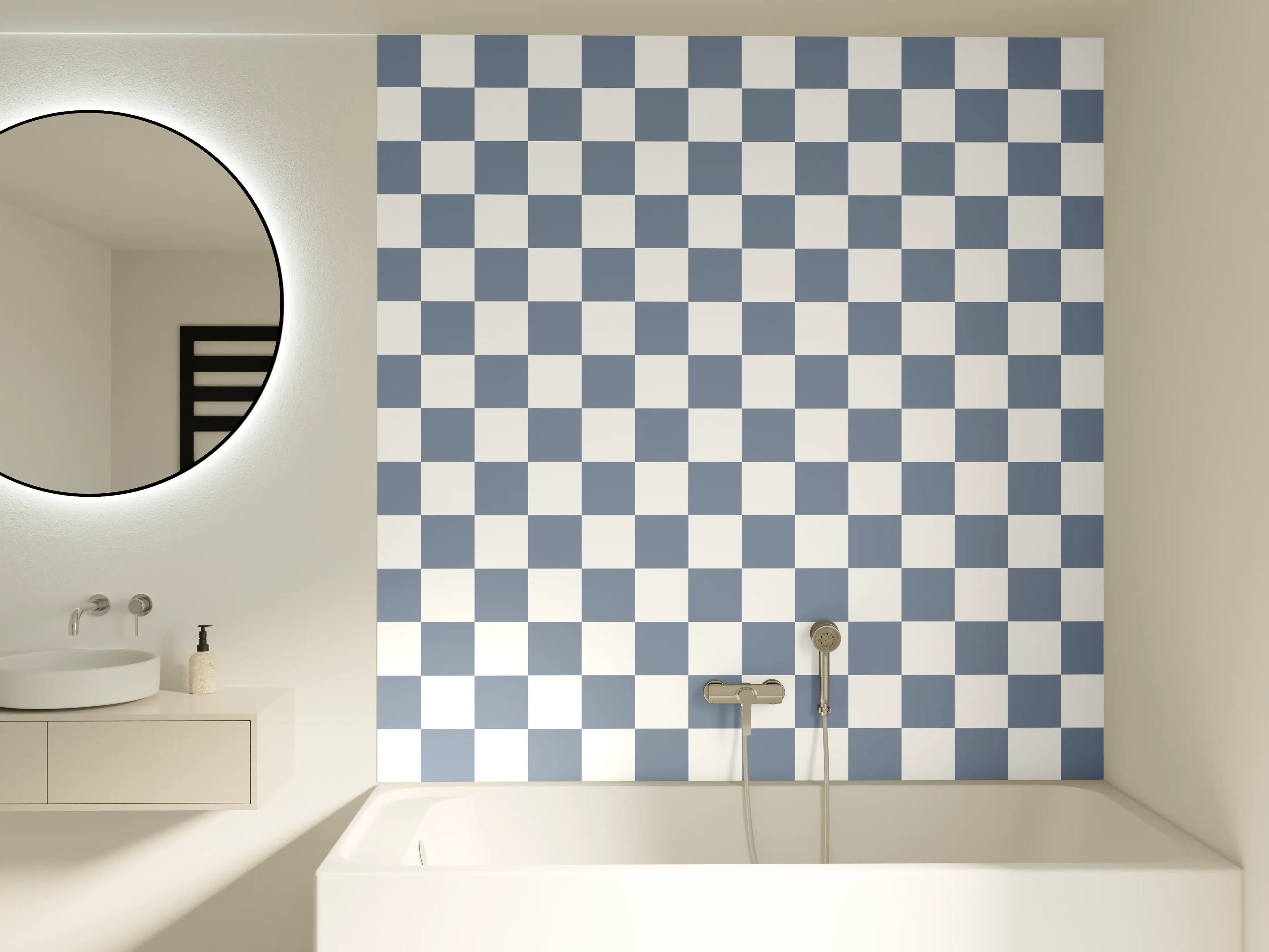 Badewannen-Rückwand - Checkered Pattern in Blau und Weiß