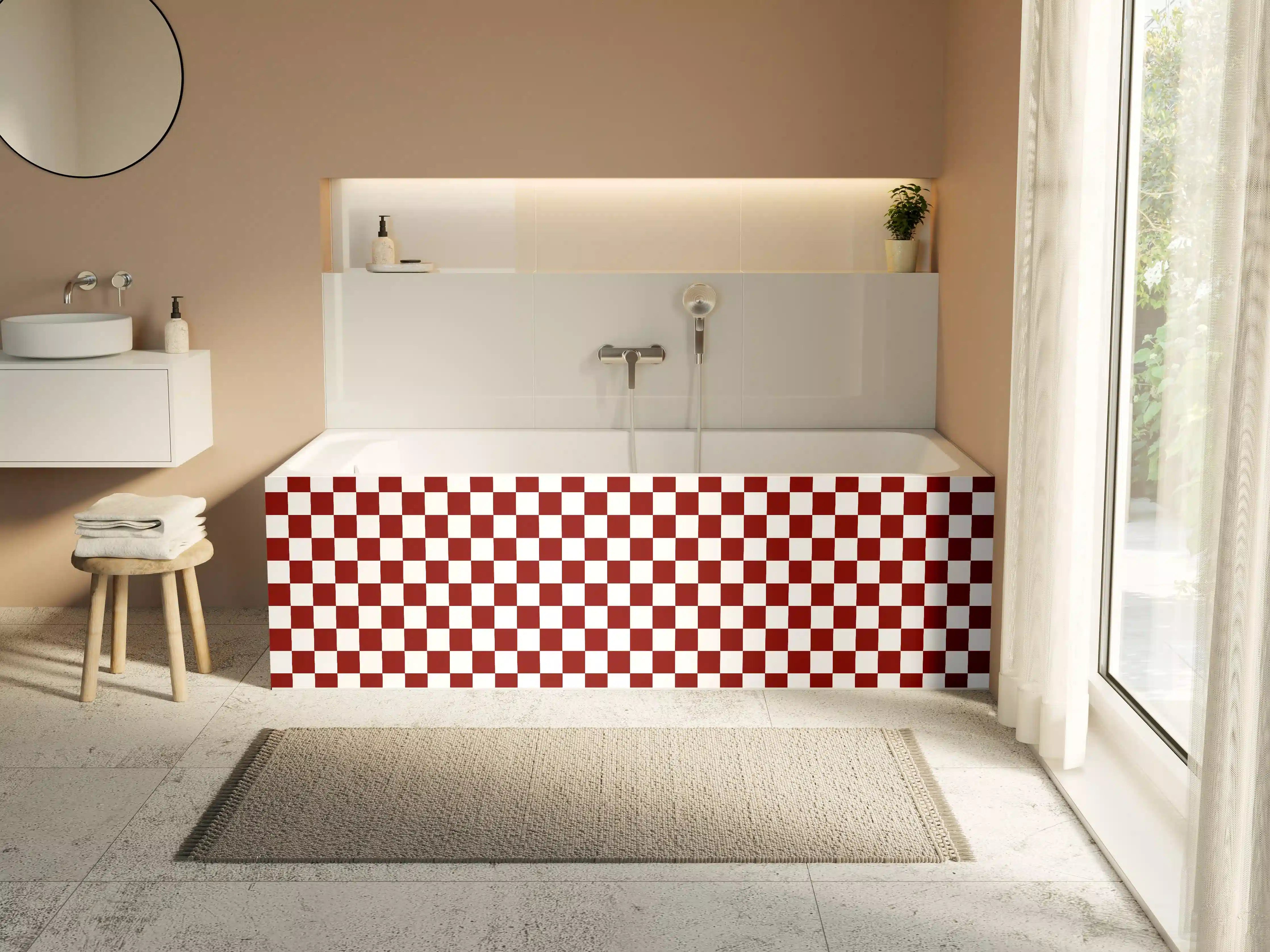 Badewannen-Rückwand - Checkered Pattern in Rot und Weiß