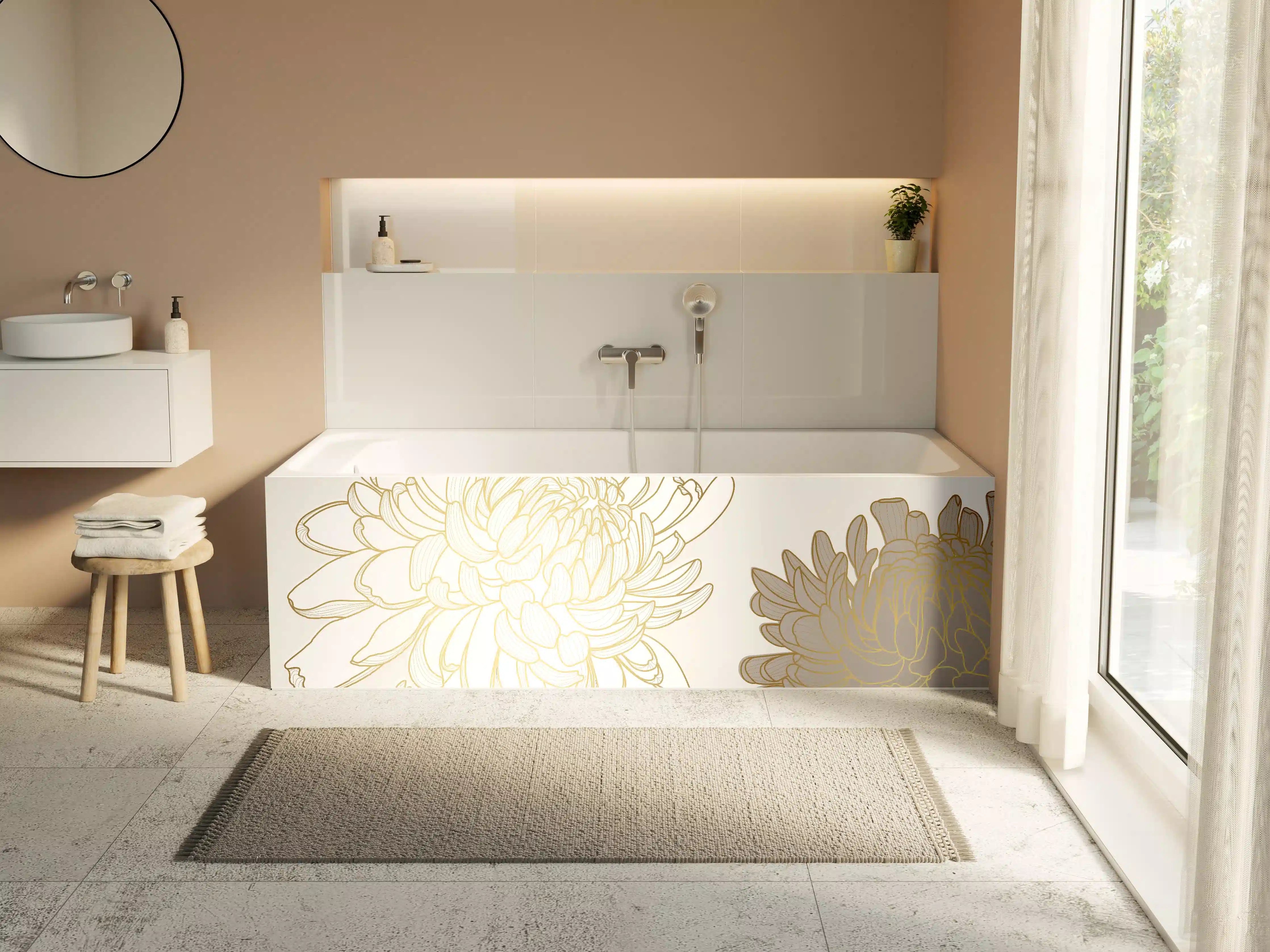 Badewannen-Rückwand - Chic Cream Floral Illustration