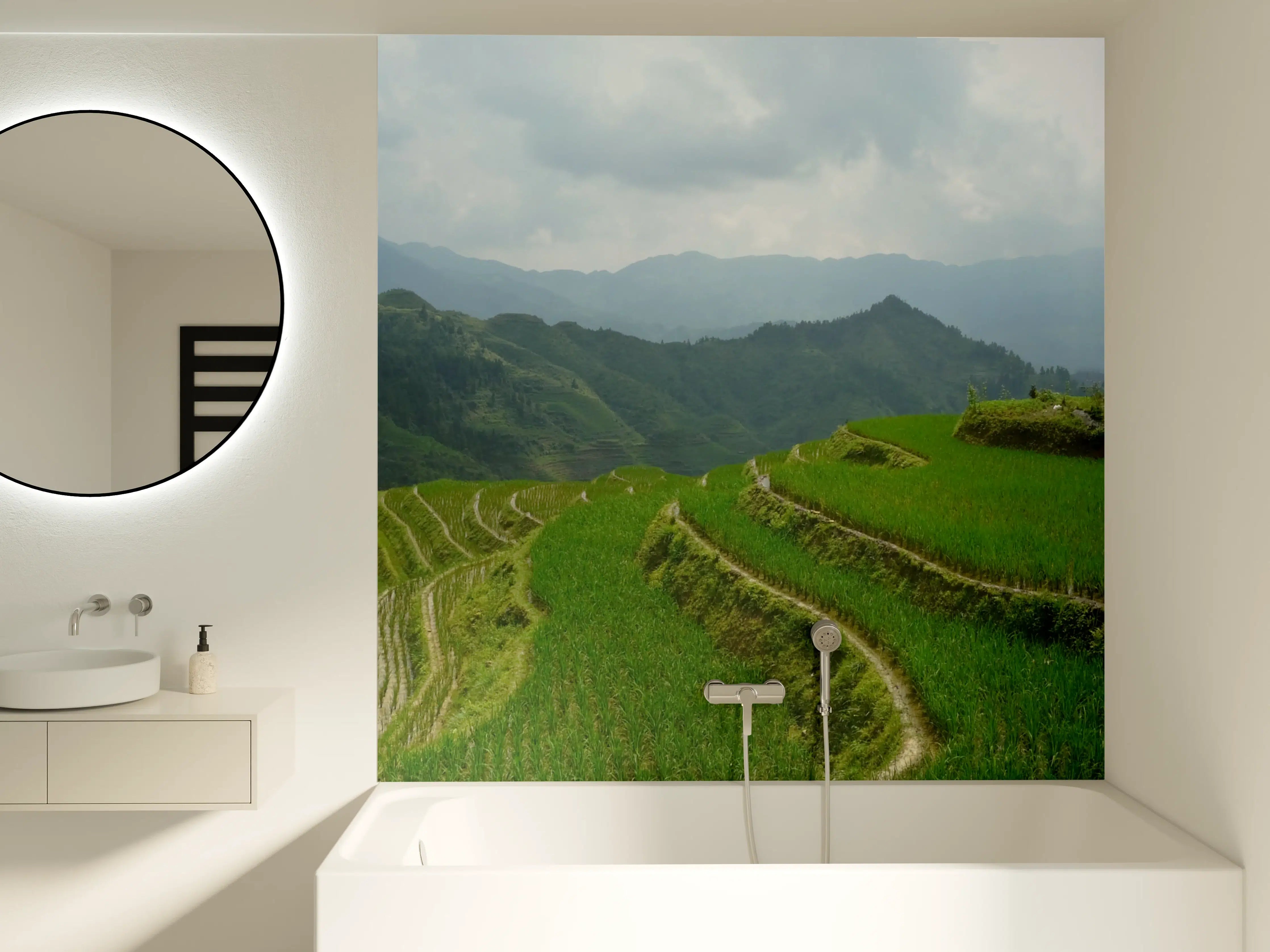 Badewannen-Rückwand - Chinesische Reisfelder auf den Bergen