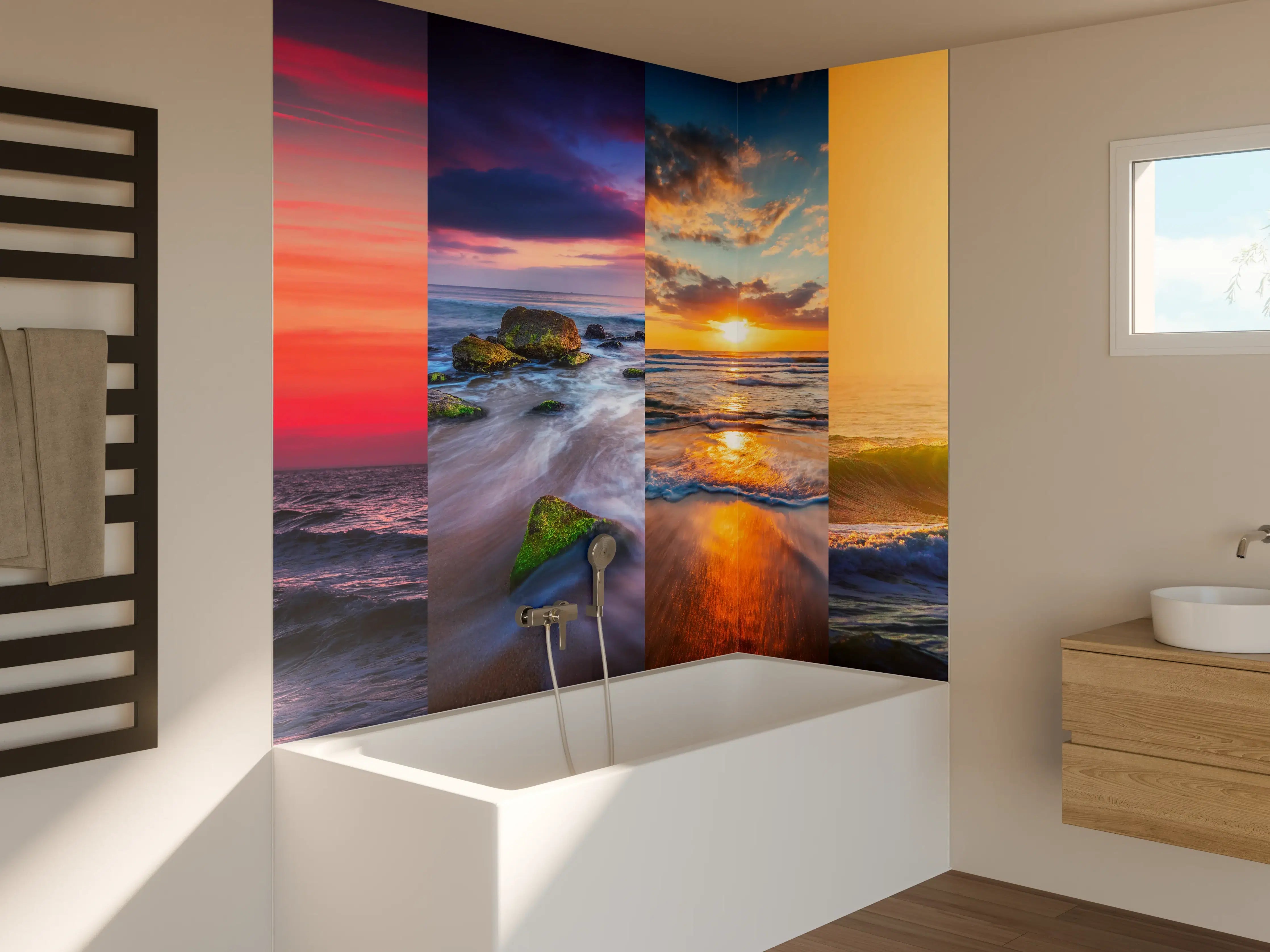 Badewannen-Rückwand - Collage von Sommer Meer und Strand Bilder