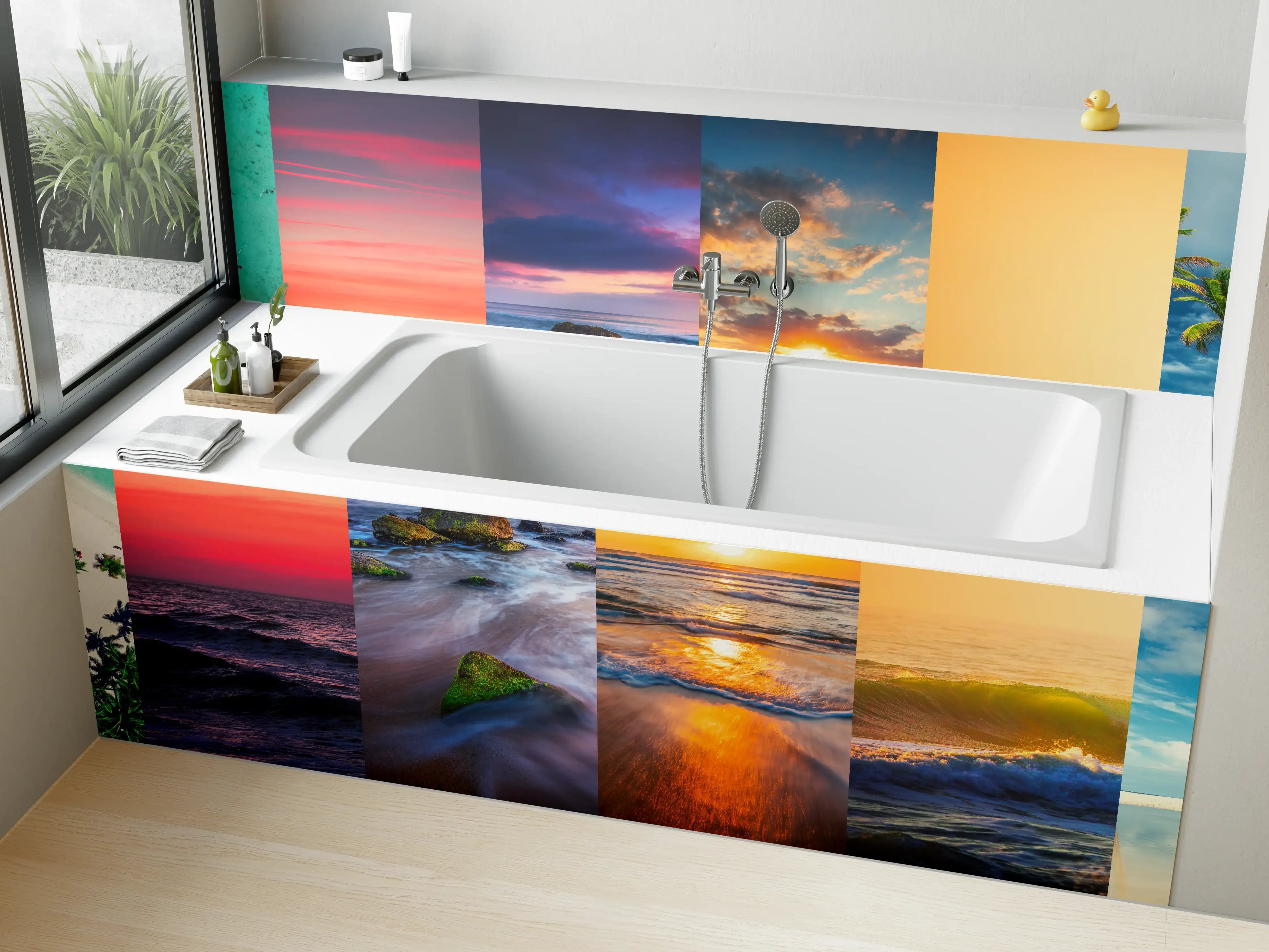Badewannen-Rückwand - Collage von Sommer Meer und Strand Bilder