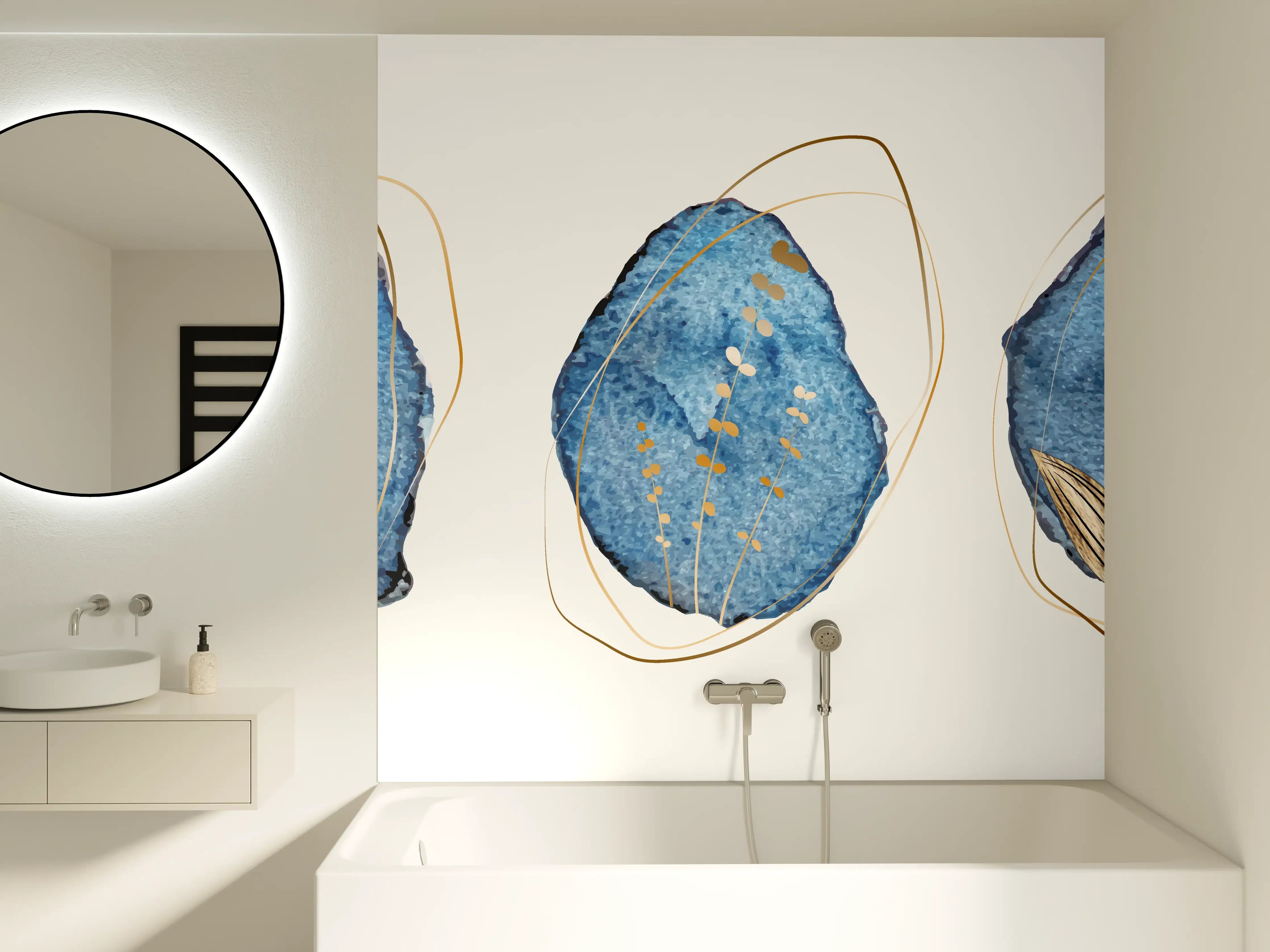 Badewannen-Rückwand - Denim Blau Naturmotiv Kunstdruck