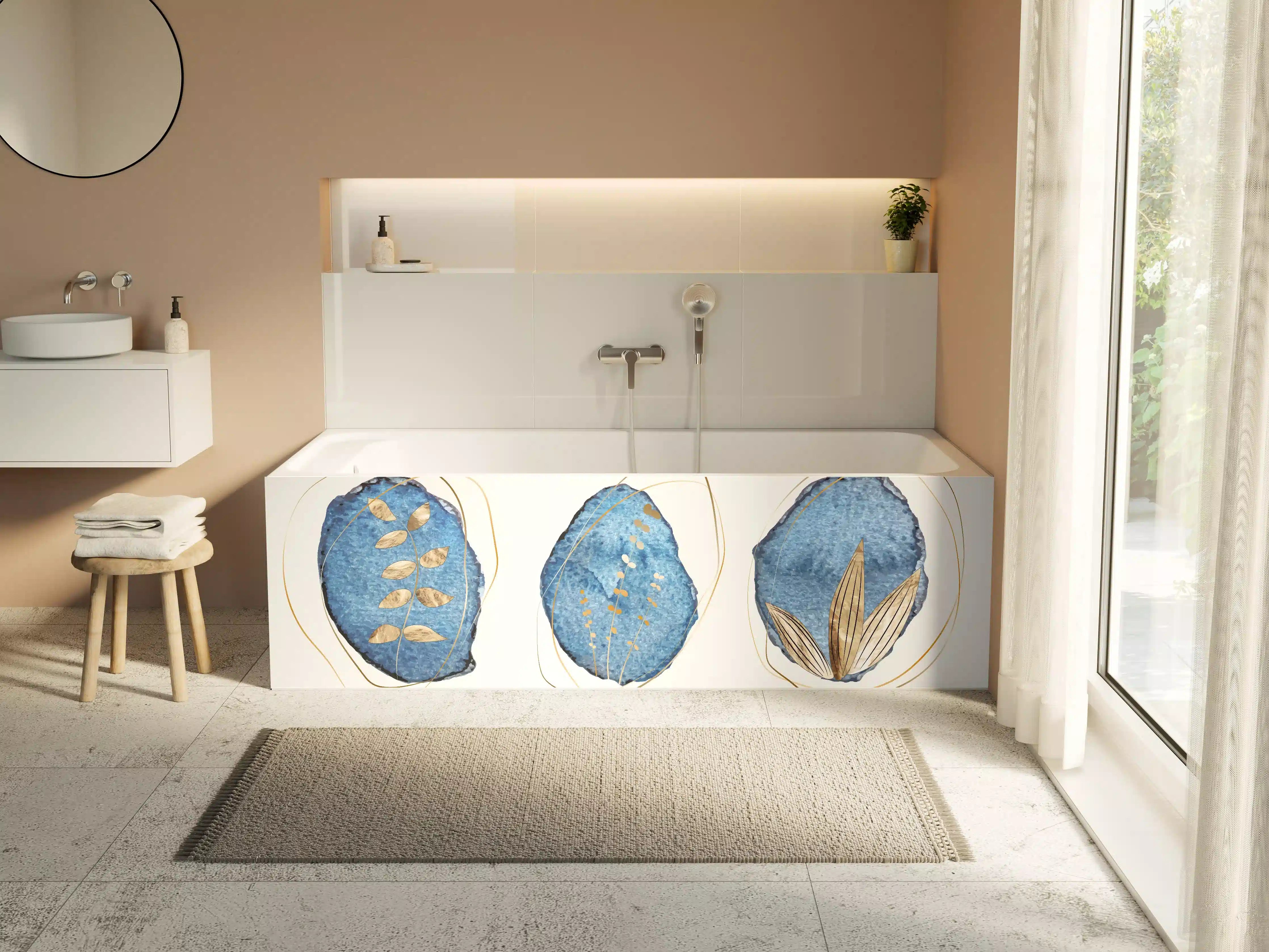 Badewannen-Rückwand - Denim Blau Naturmotiv Kunstdruck