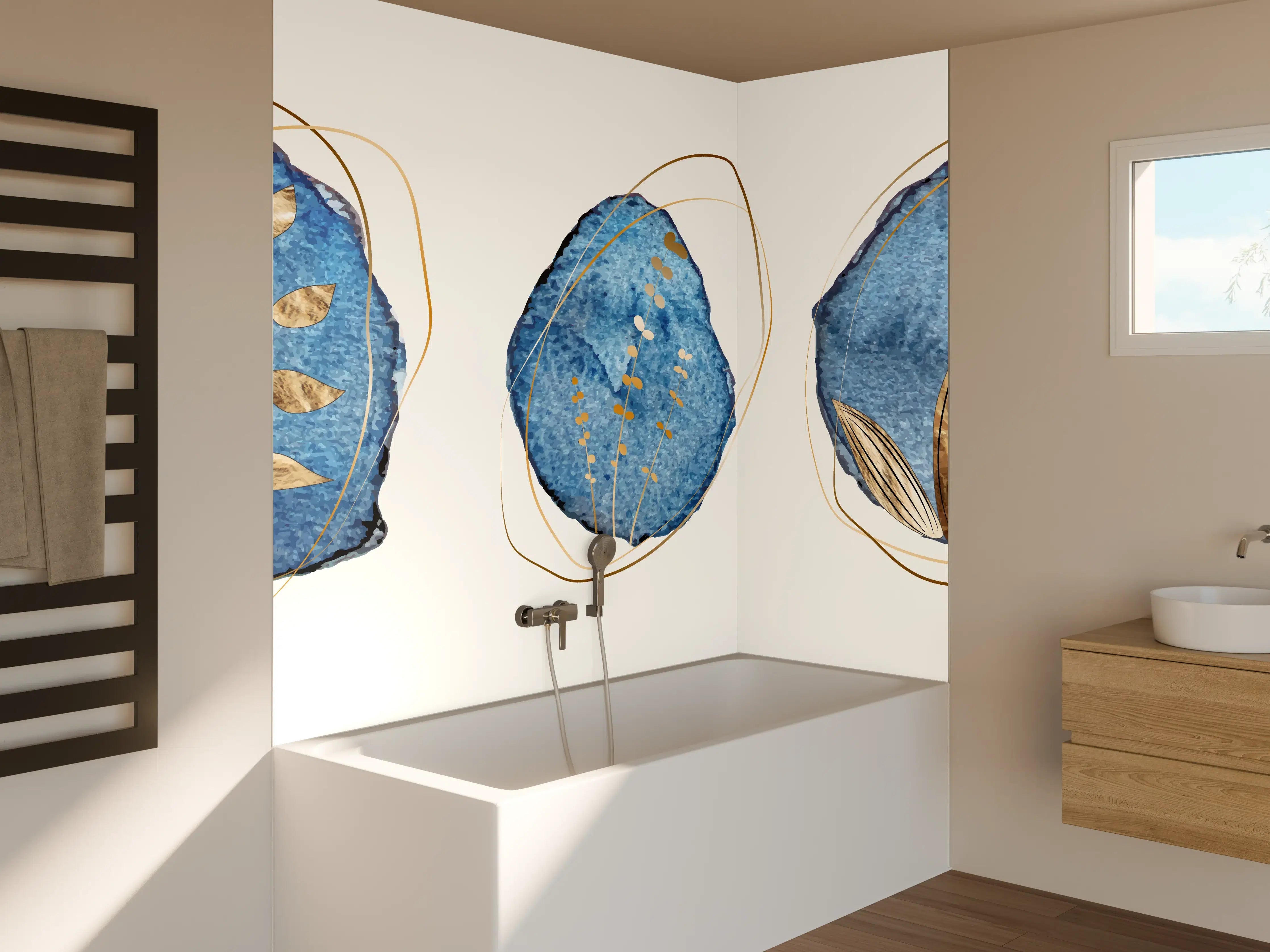 Badewannen-Rückwand - Denim Blau Naturmotiv Kunstdruck