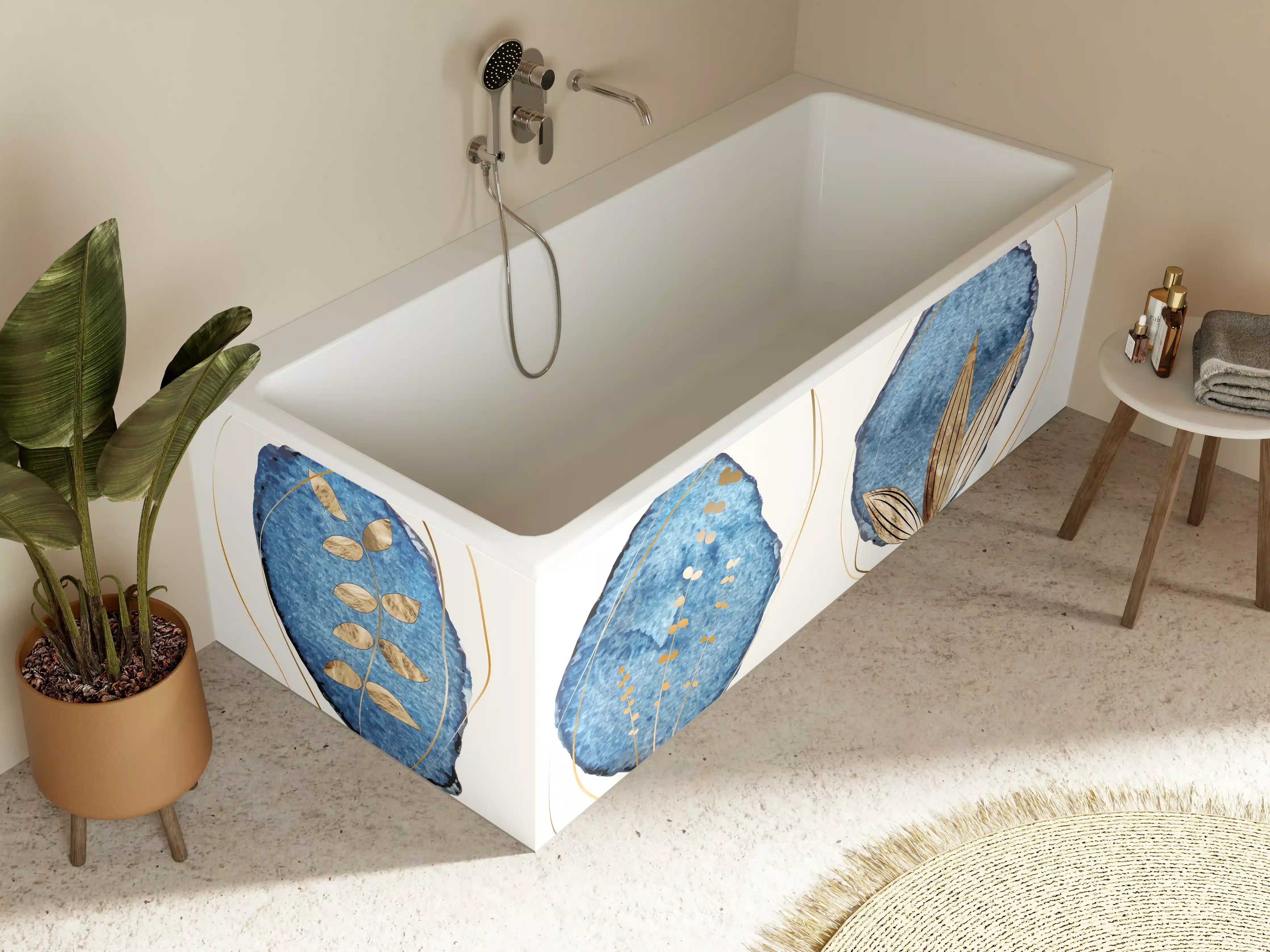 Badewannen-Rückwand - Denim Blau Naturmotiv Kunstdruck