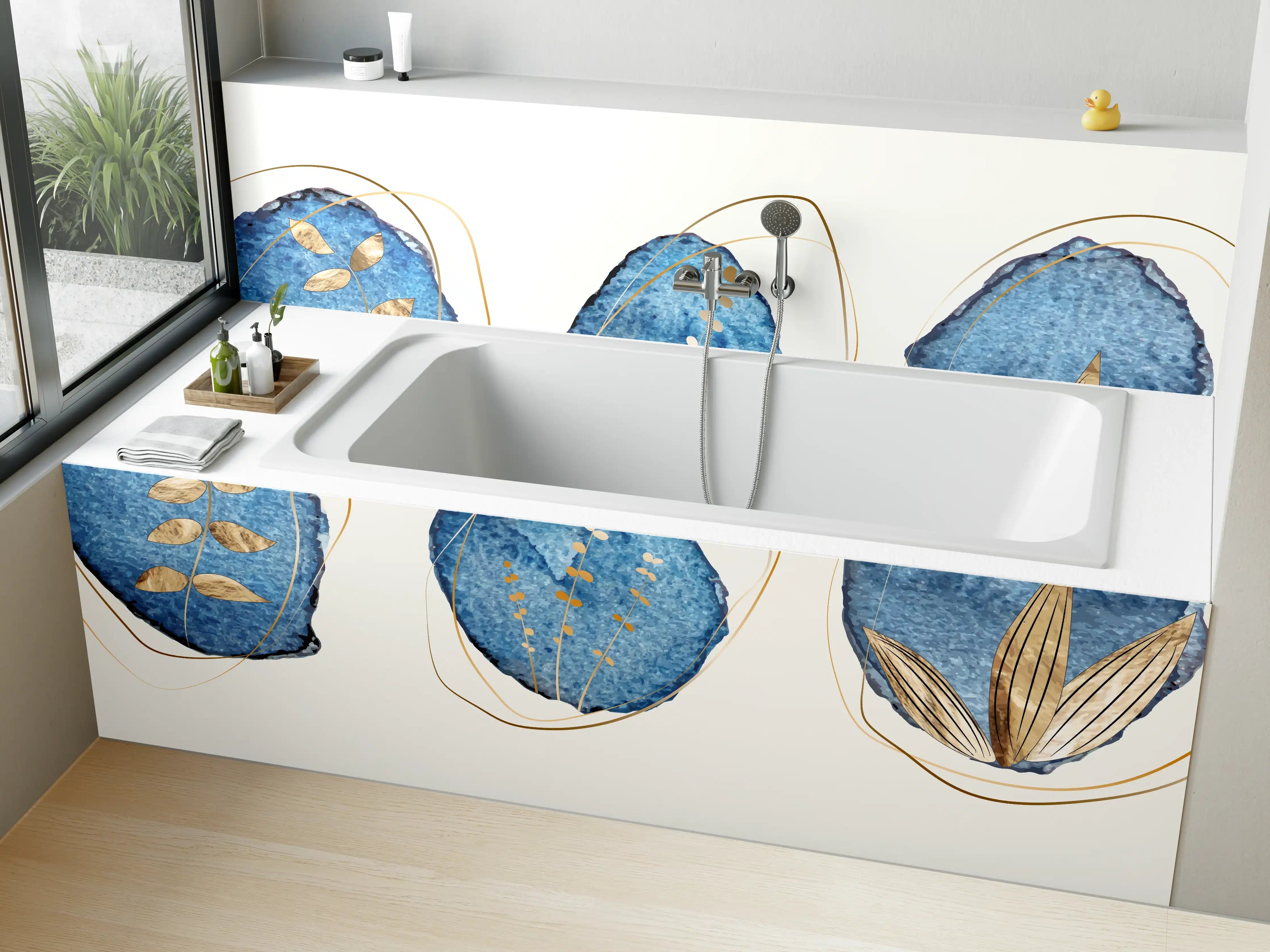 Badewannen-Rückwand - Denim Blau Naturmotiv Kunstdruck