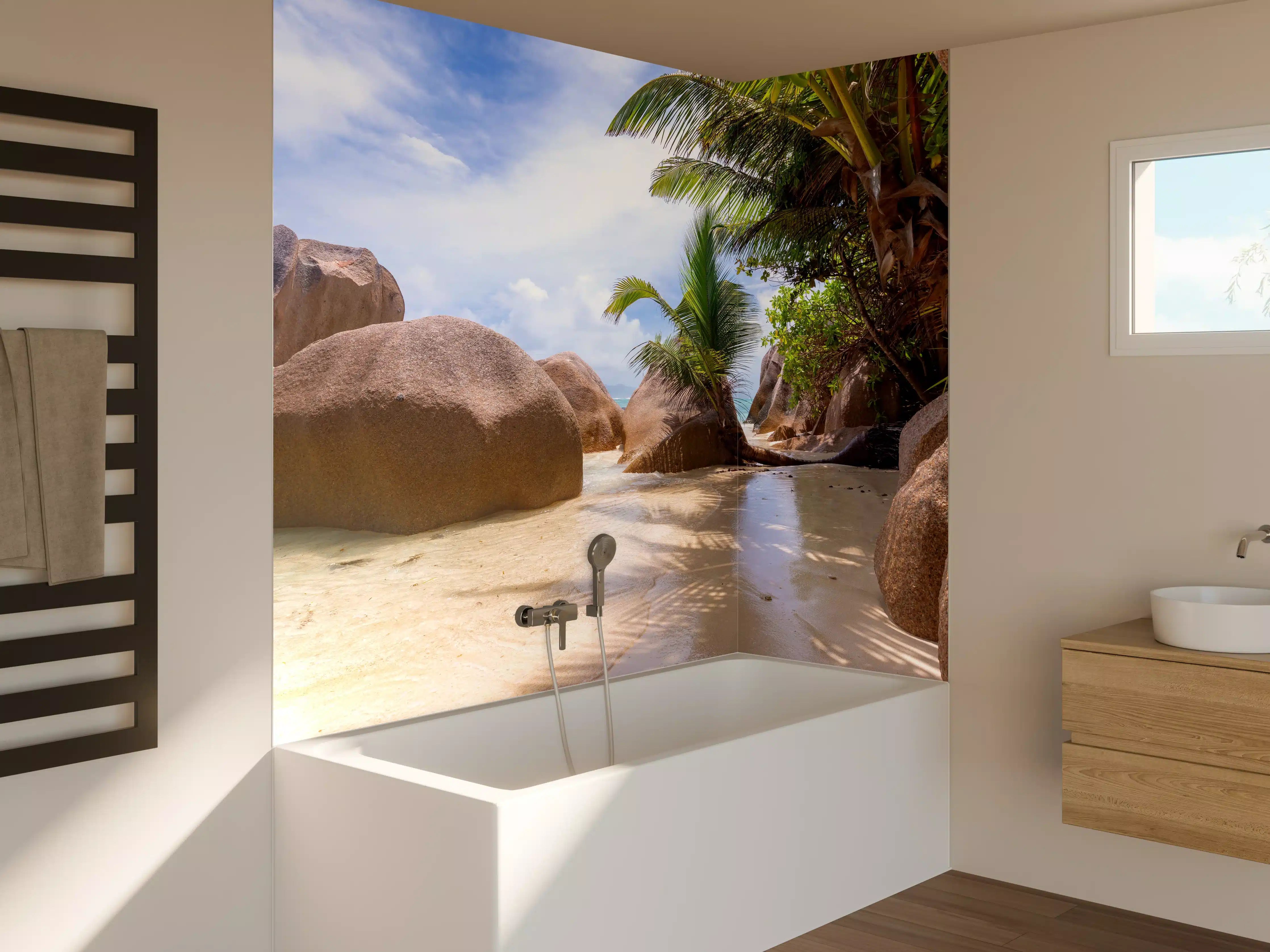 Badewannen-Rückwand - Der Traumstrand - Anse Source d Argent