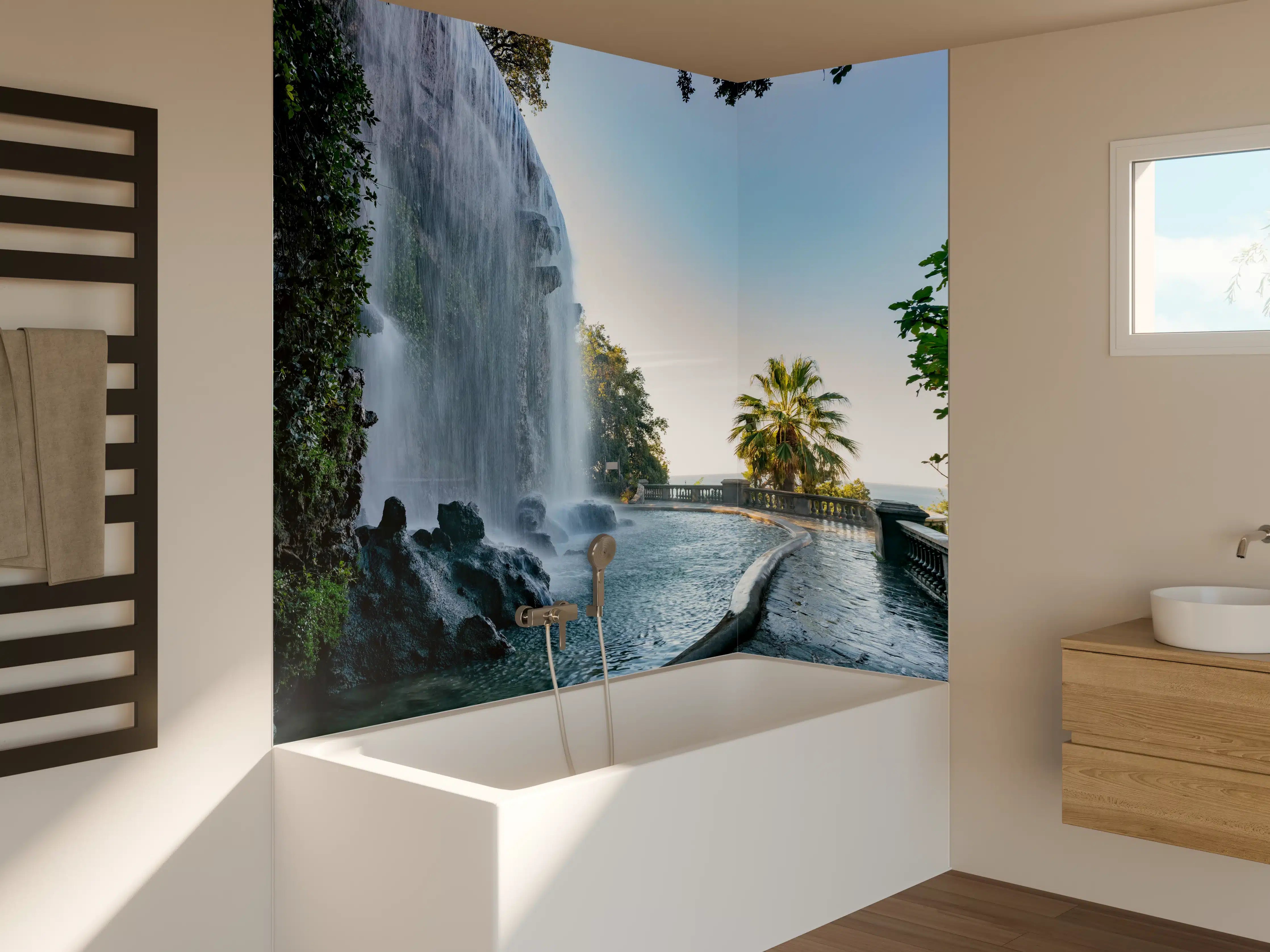 Badewannen-Rückwand - Der Wasserfall Cascade Du Casteu in Castel Hill