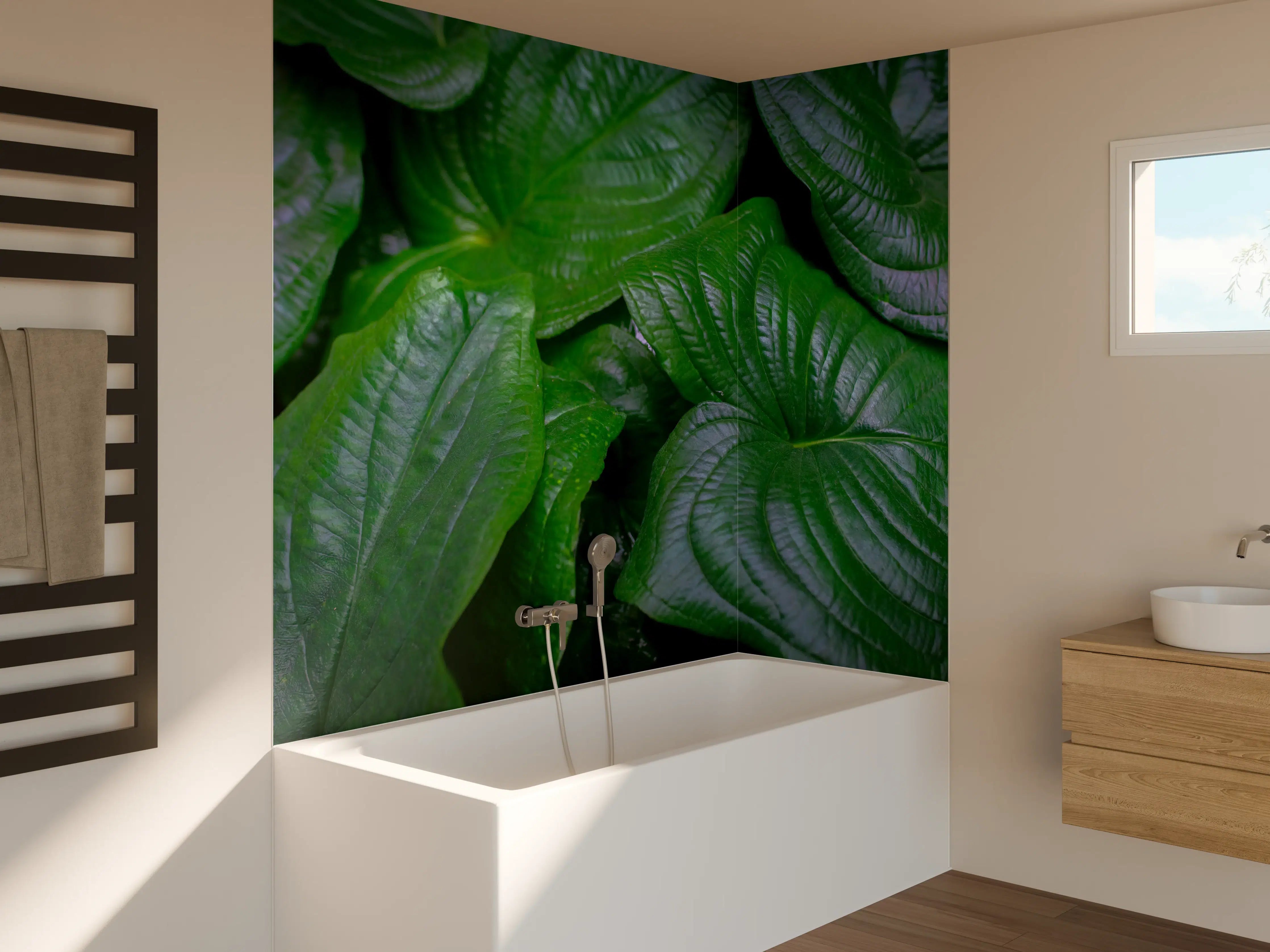 Badewannen-Rückwand - Detailaufnahme Grüner Blätter
