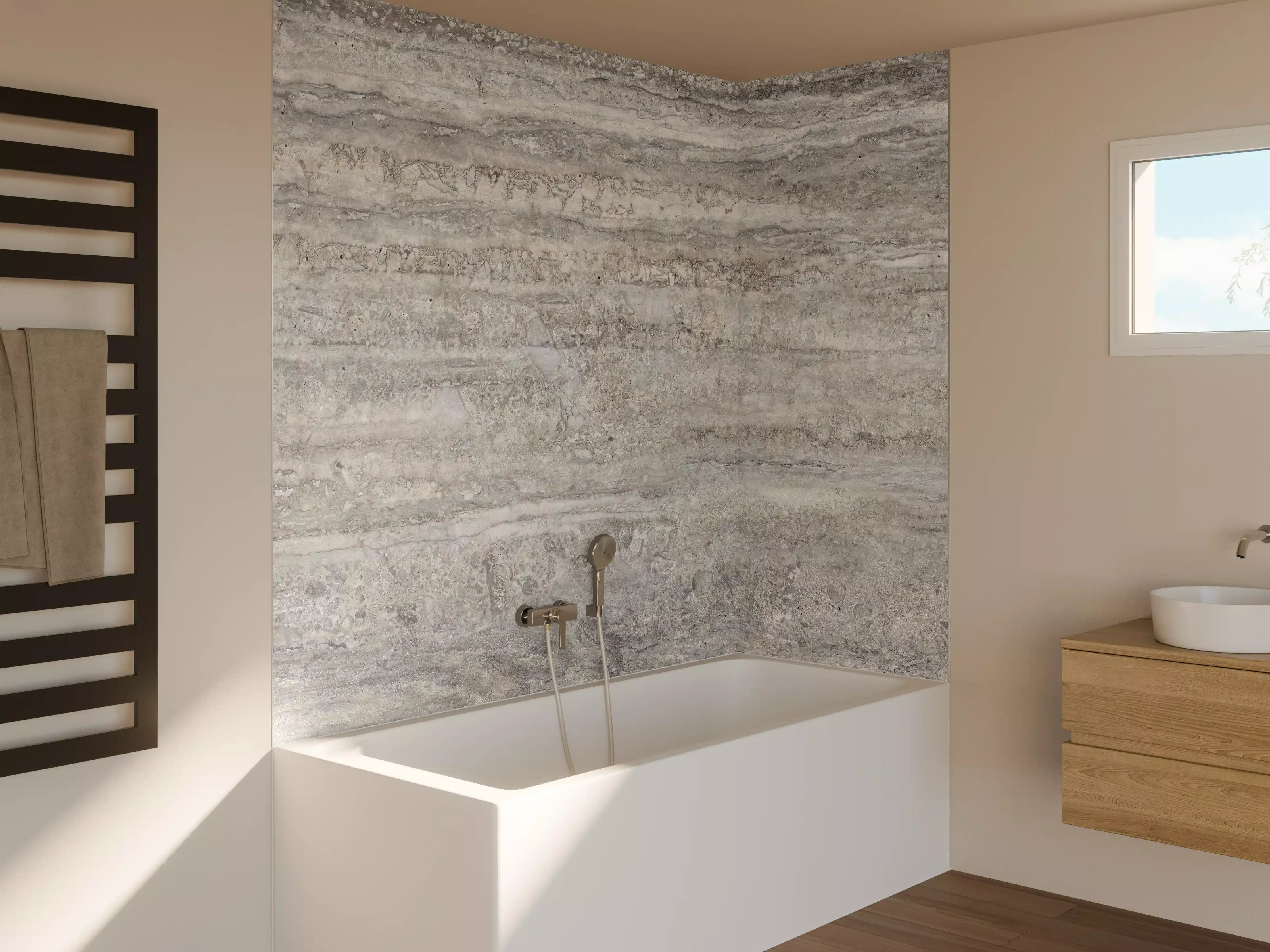 Badewannen-Rückwand - Dezenter Travertin Marmor