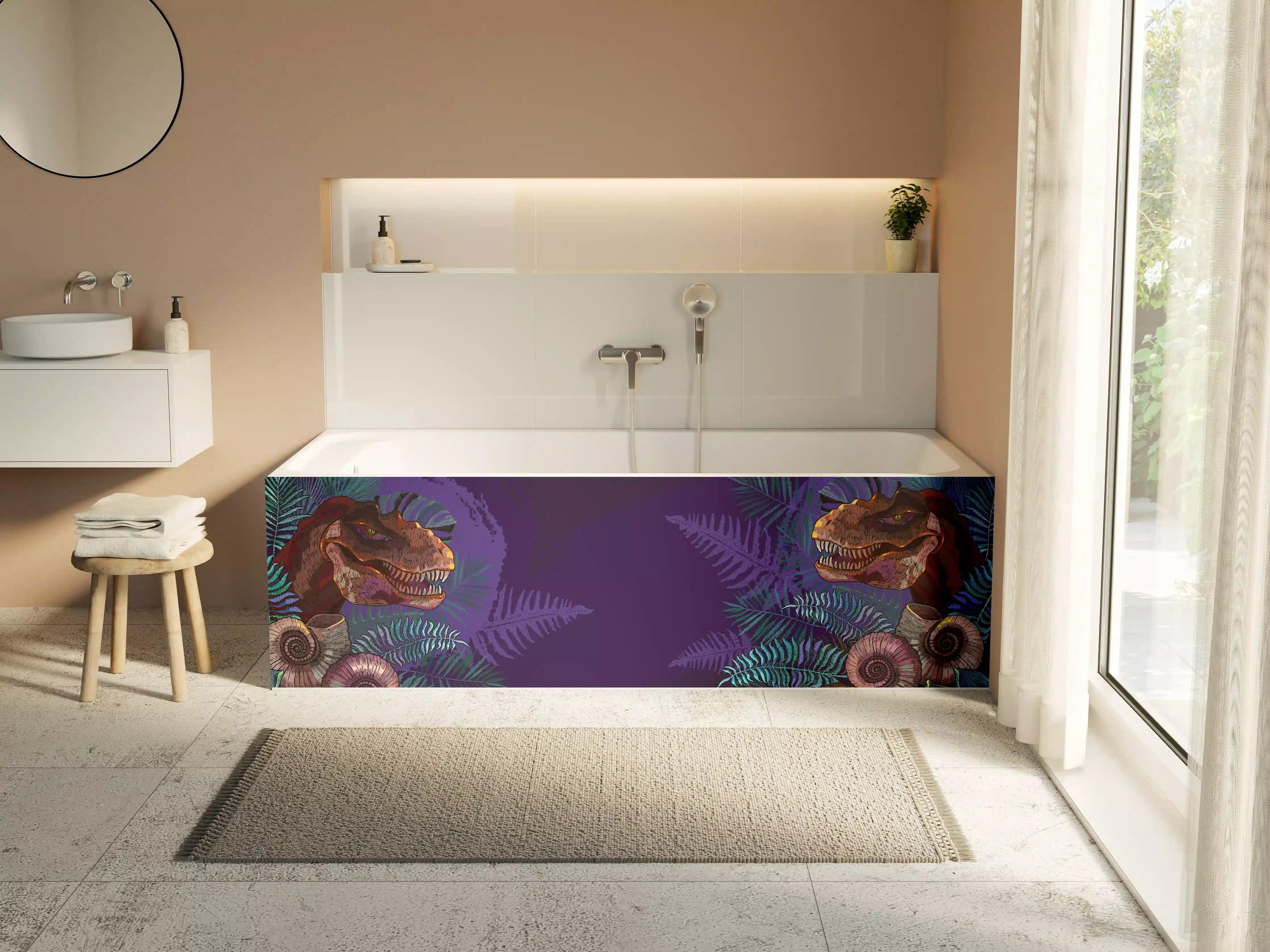 Badewannen-Rückwand - Dinosaurier & Fossilien Dunkellila Muster