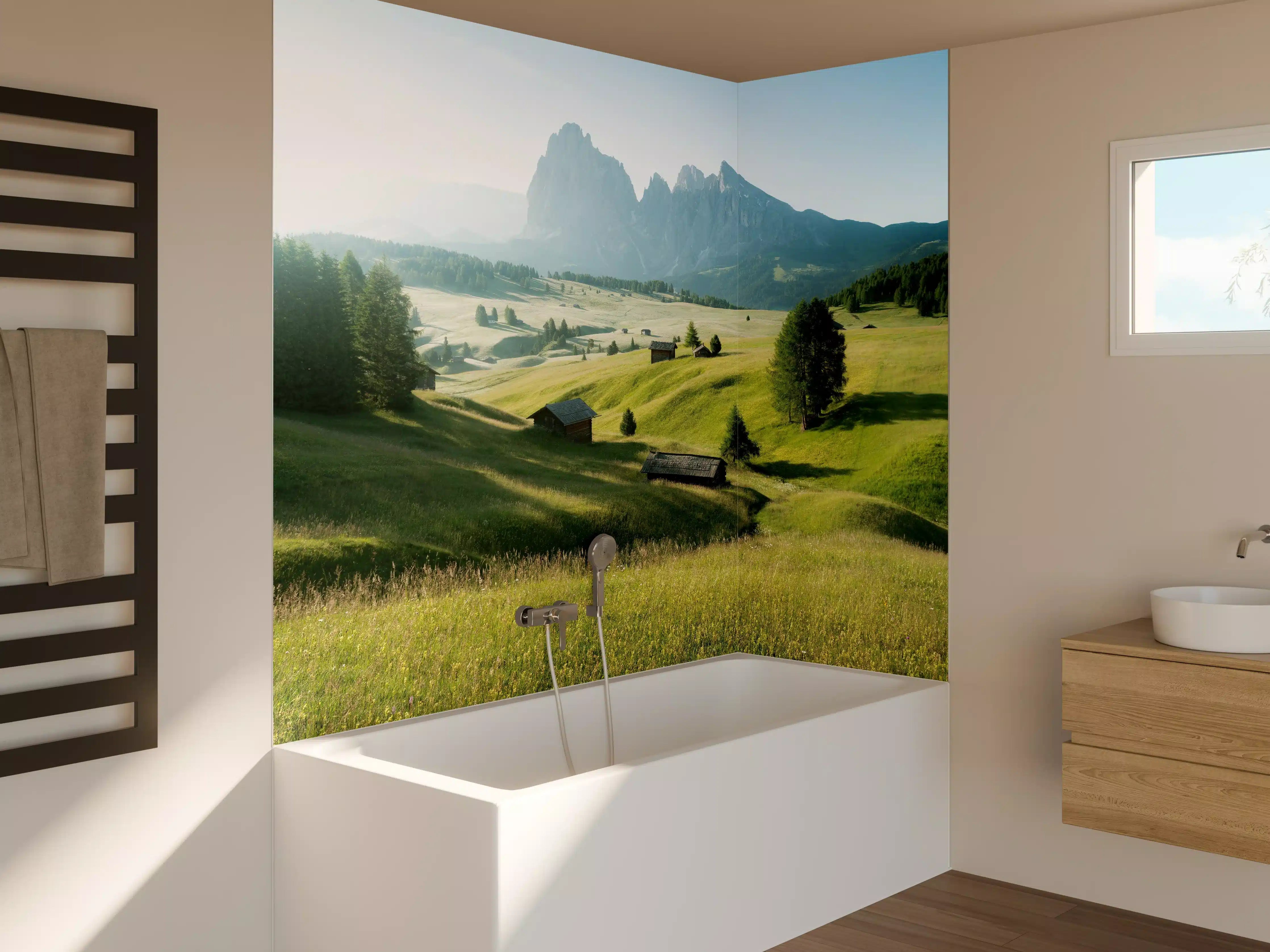 Badewannen-Rückwand - Dolomiten Berglandschaft auf der Seiser Alm