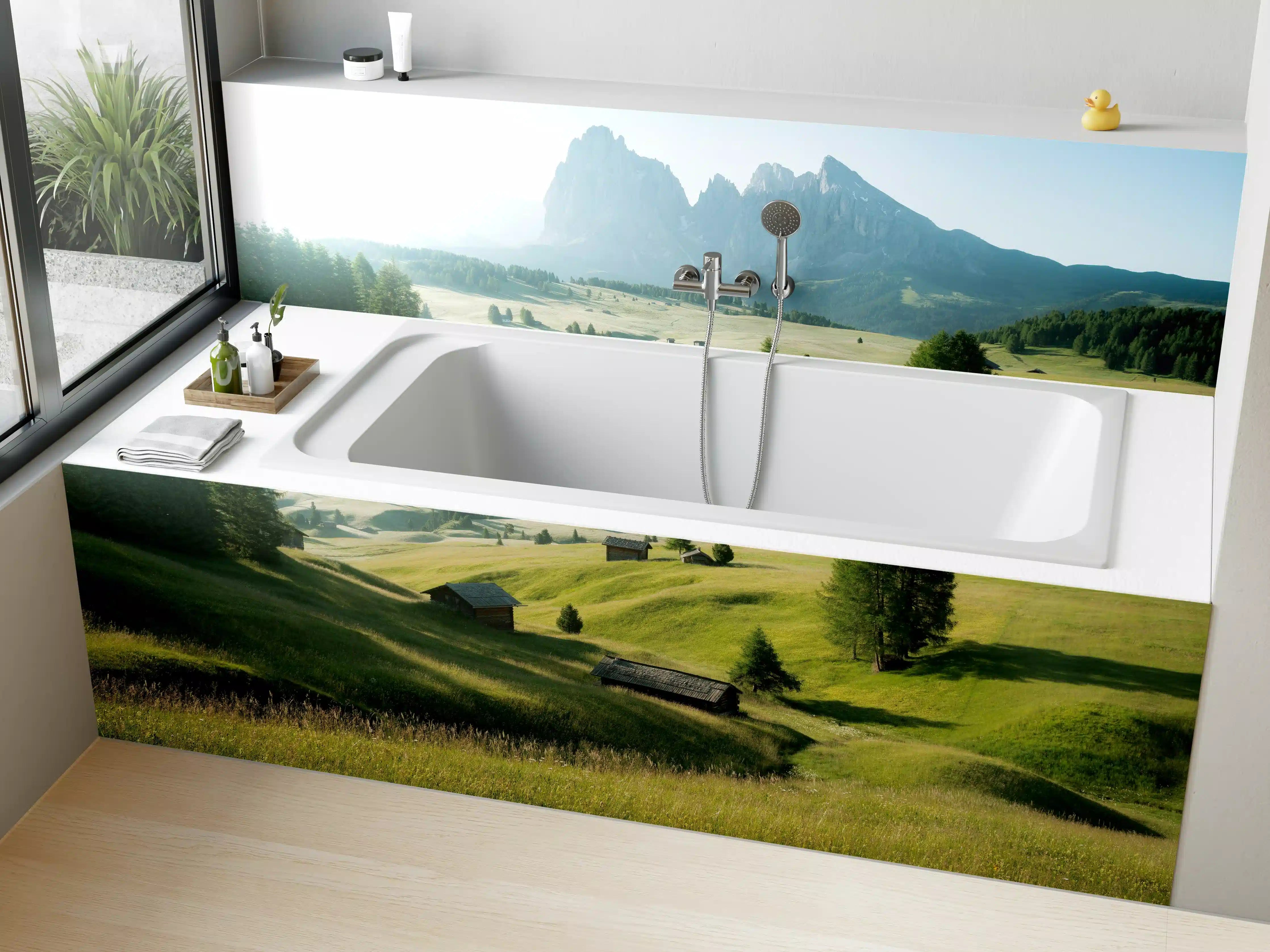 Badewannen-Rückwand - Dolomiten Berglandschaft auf der Seiser Alm