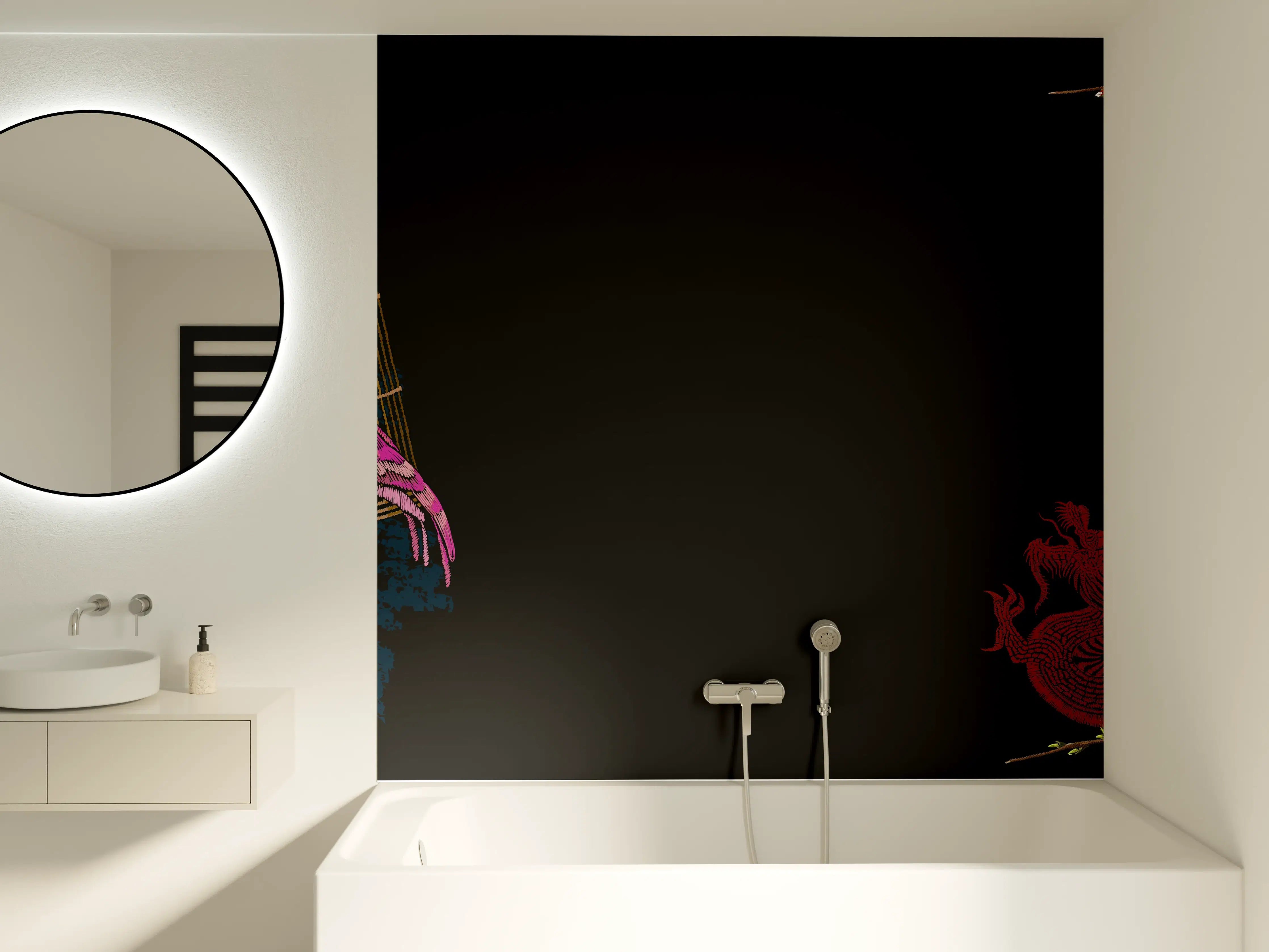 Badewannen-Rückwand - Drachen & Flamigos - Stickmuster