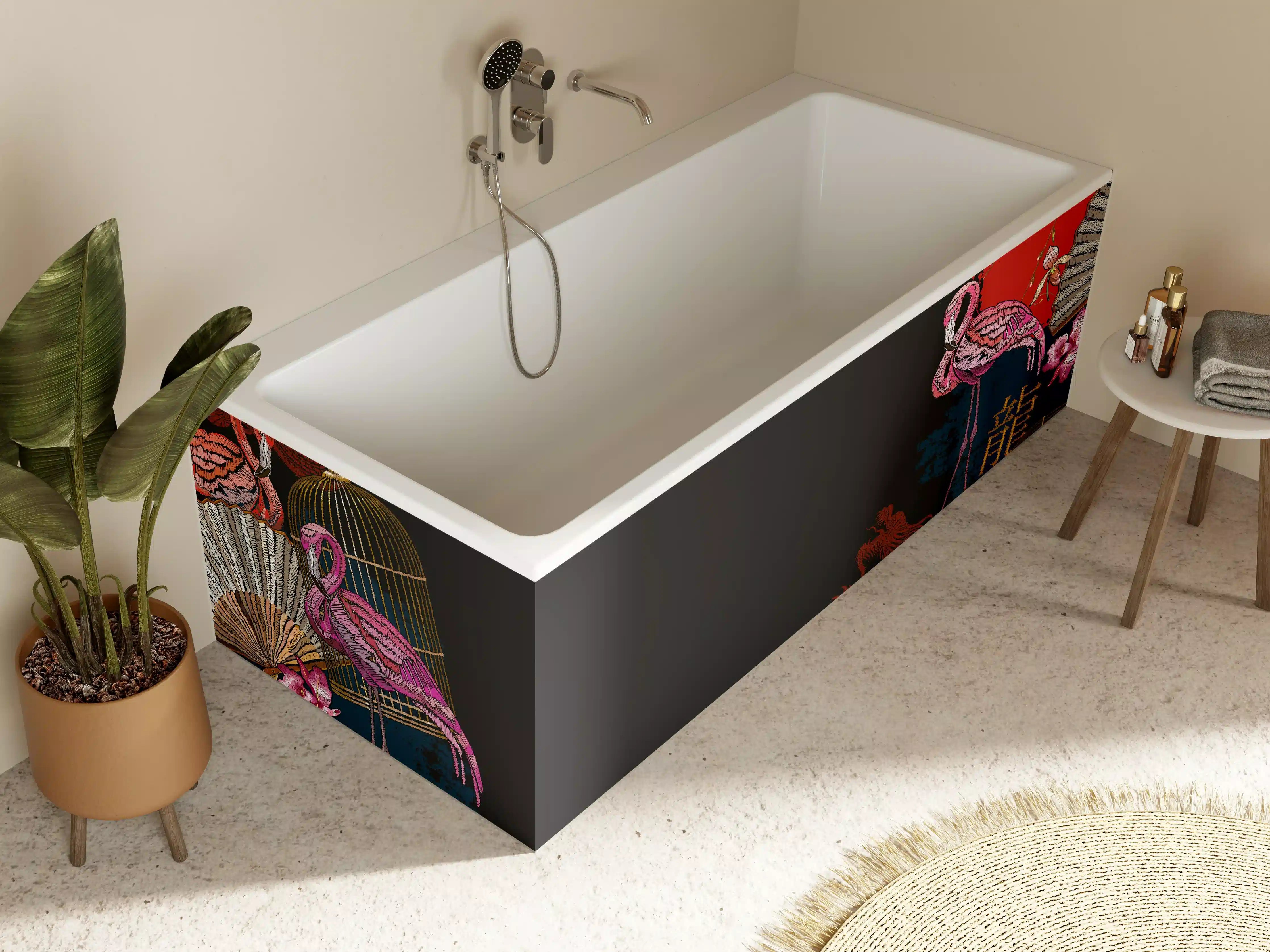 Badewannen-Rückwand - Drachen & Flamigos - Stickmuster