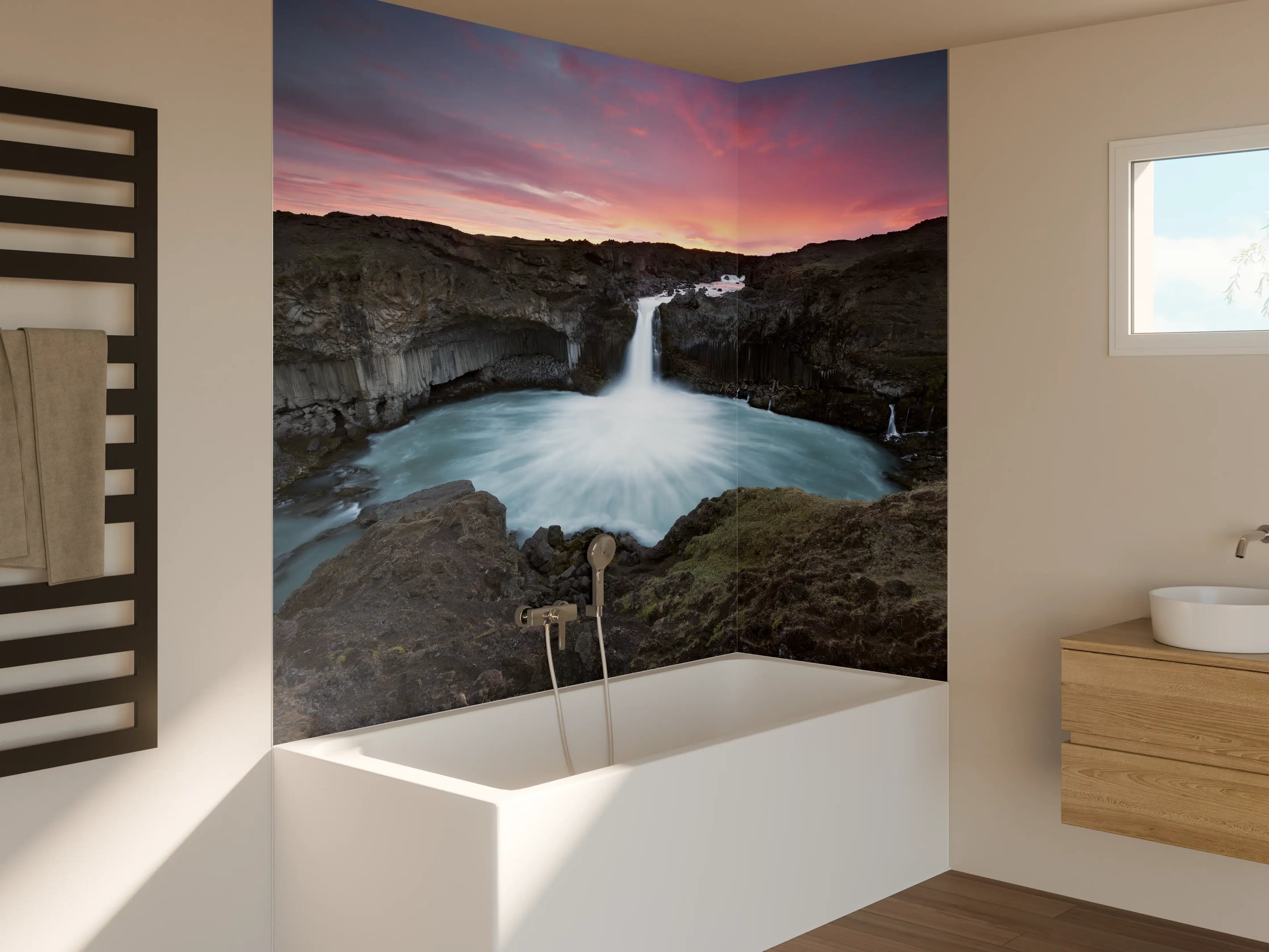 Badewannen-Rückwand - Dramatischer Wasserfall Island