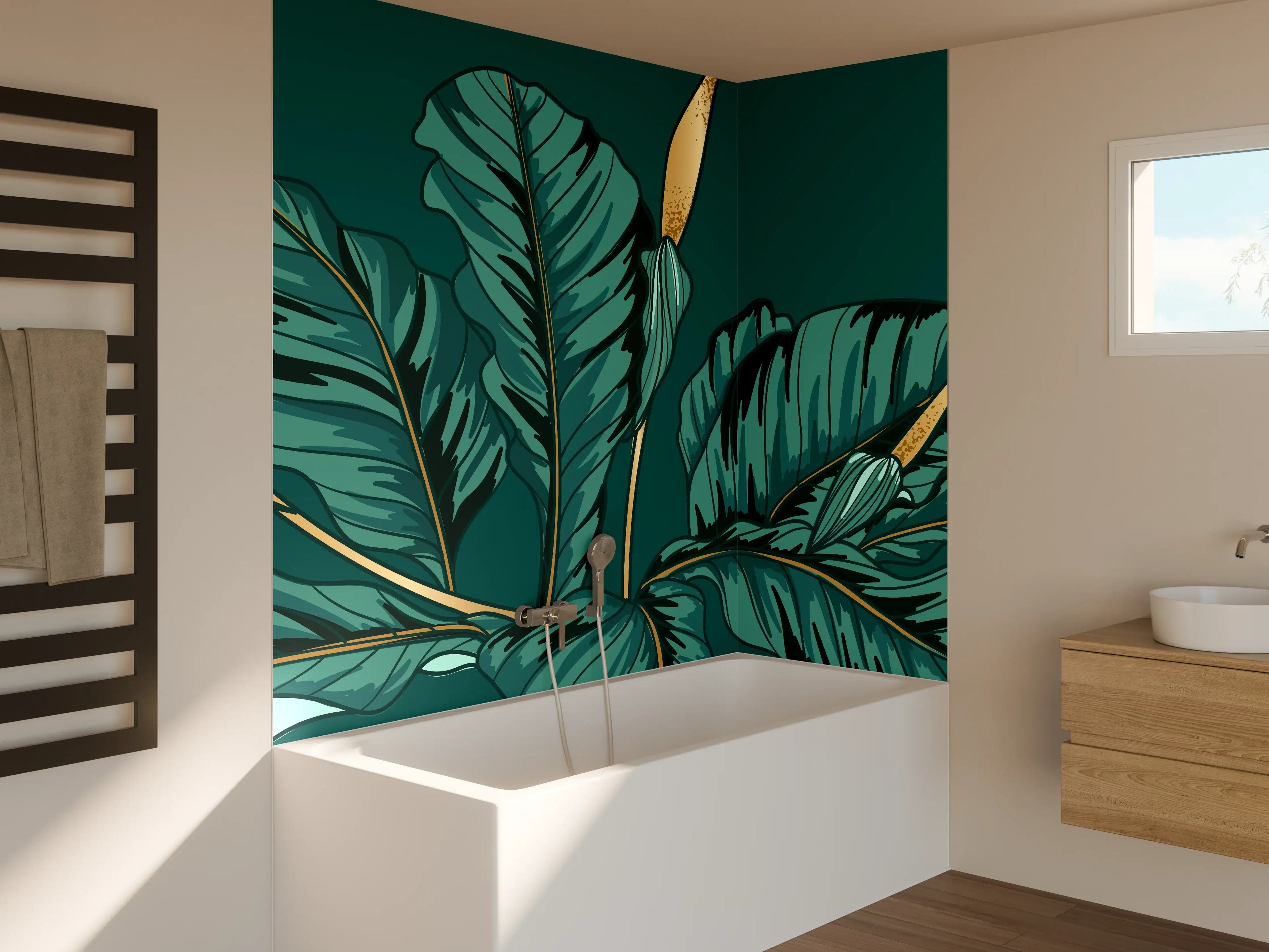 Badewannen-Rückwand - Dschungel-Grün-Blatt-Design