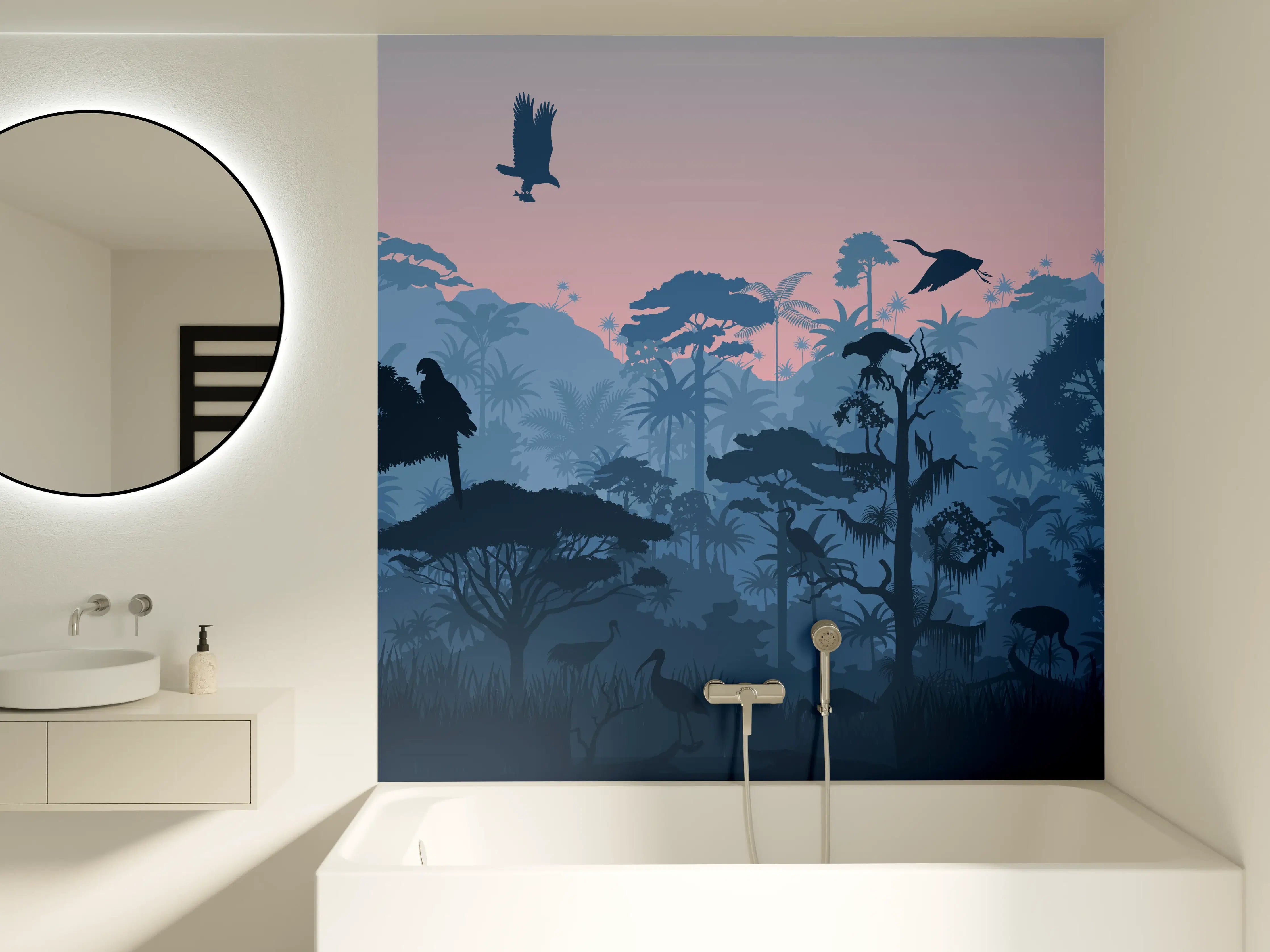 Badewannen-Rückwand - Dschungelsilhouette bei Dämmerung