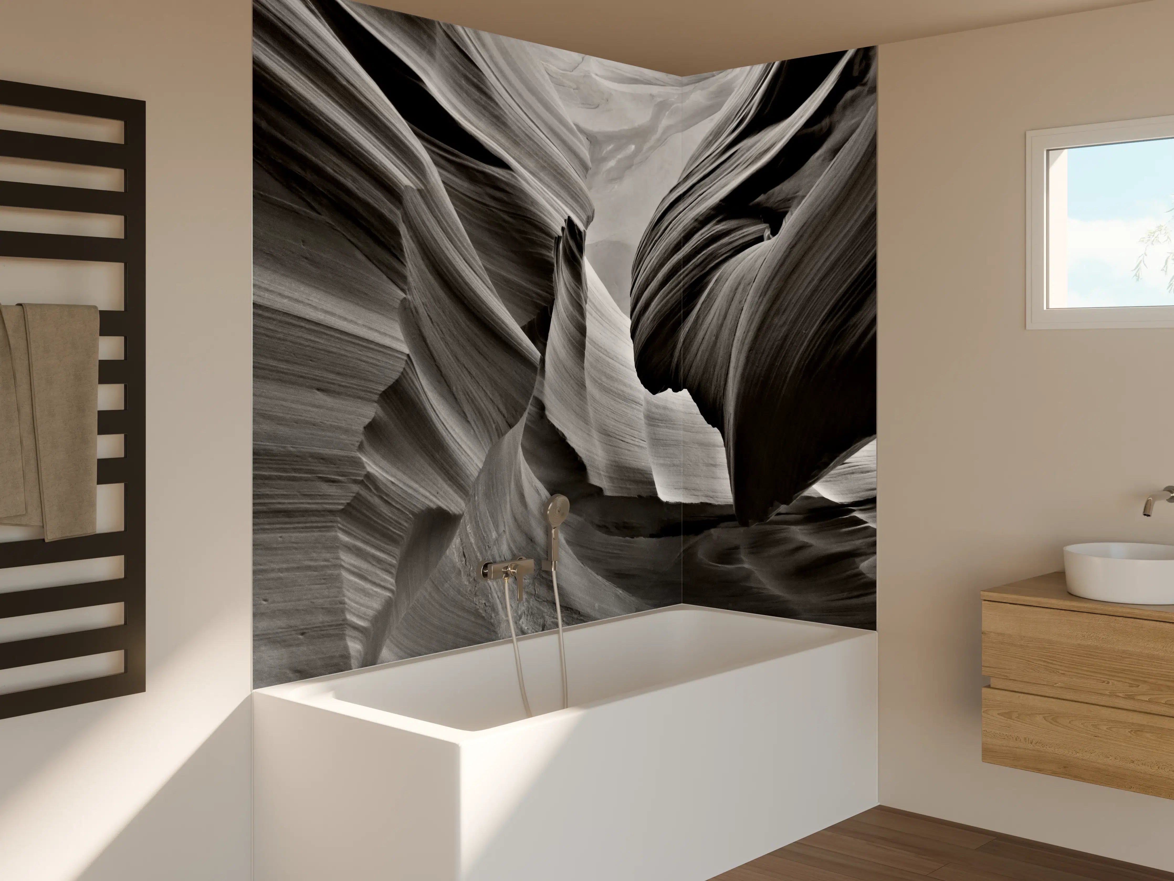 Badewannen-Rückwand - Düsteres Naturfoto in Schwarz-Weiß