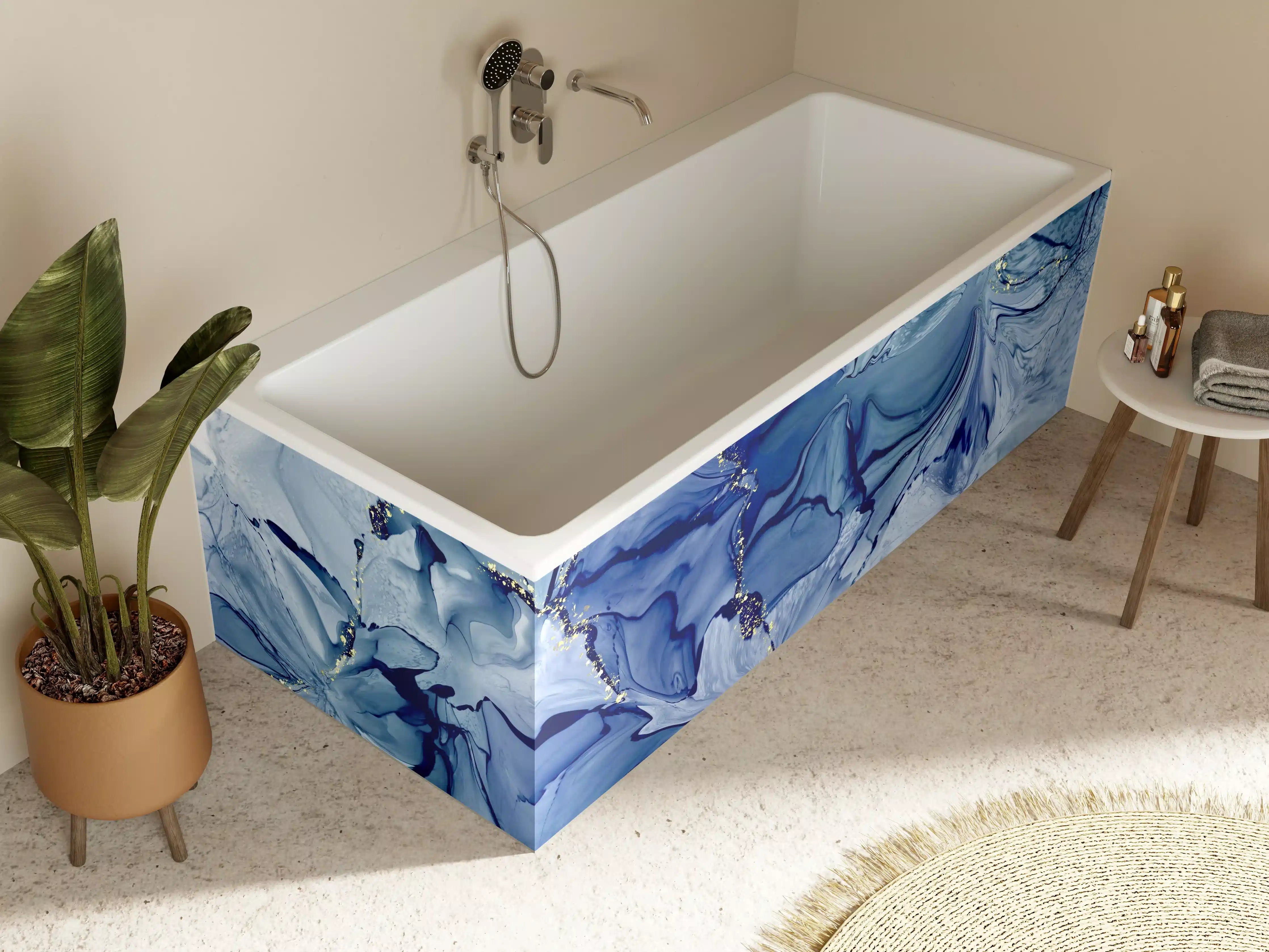 Badewannen-Rückwand - Dunkelblaue Tinte mit Goldelementen