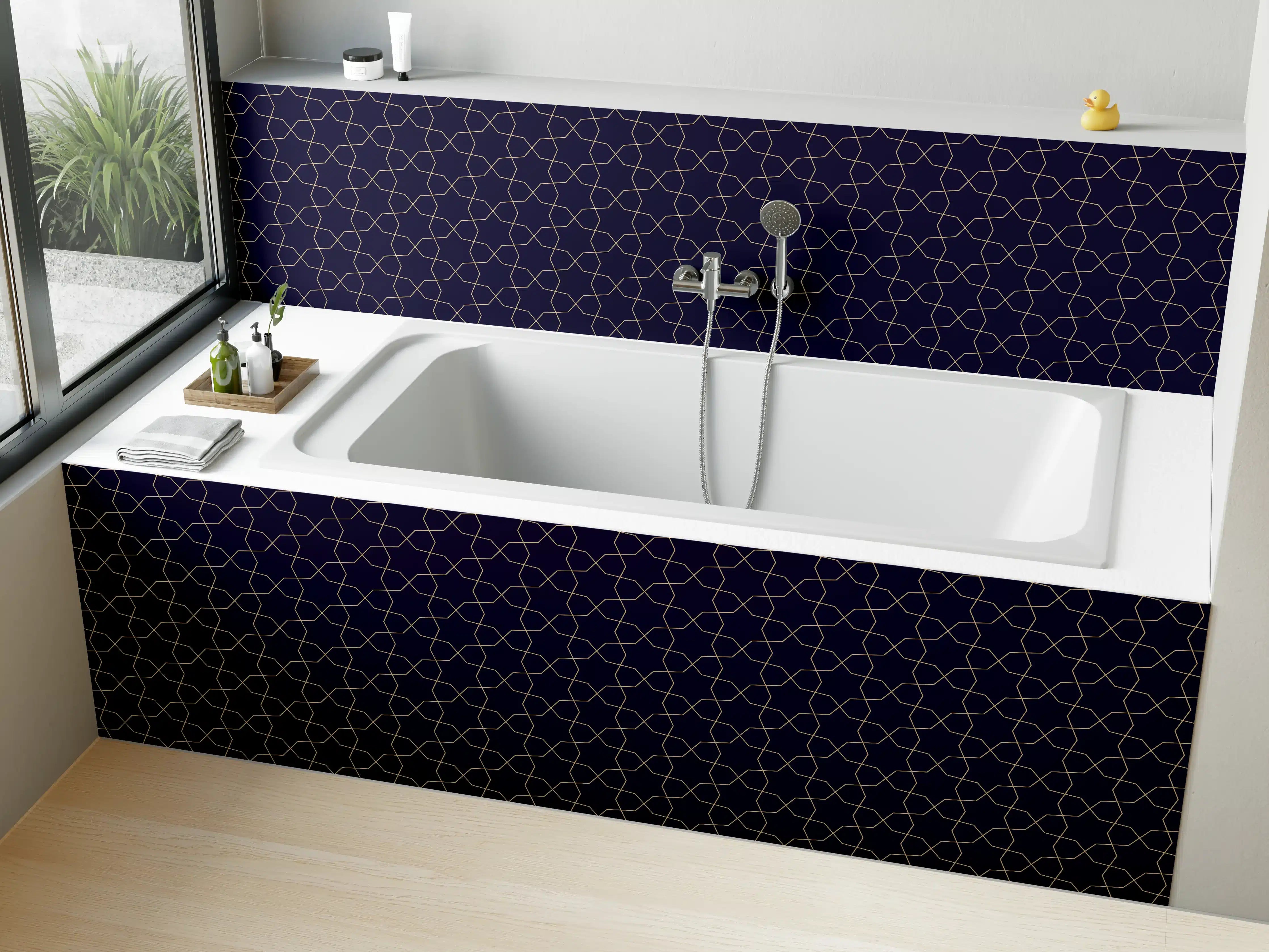 Badewannen-Rückwand - Dunkelblaues Geometrisches Muster