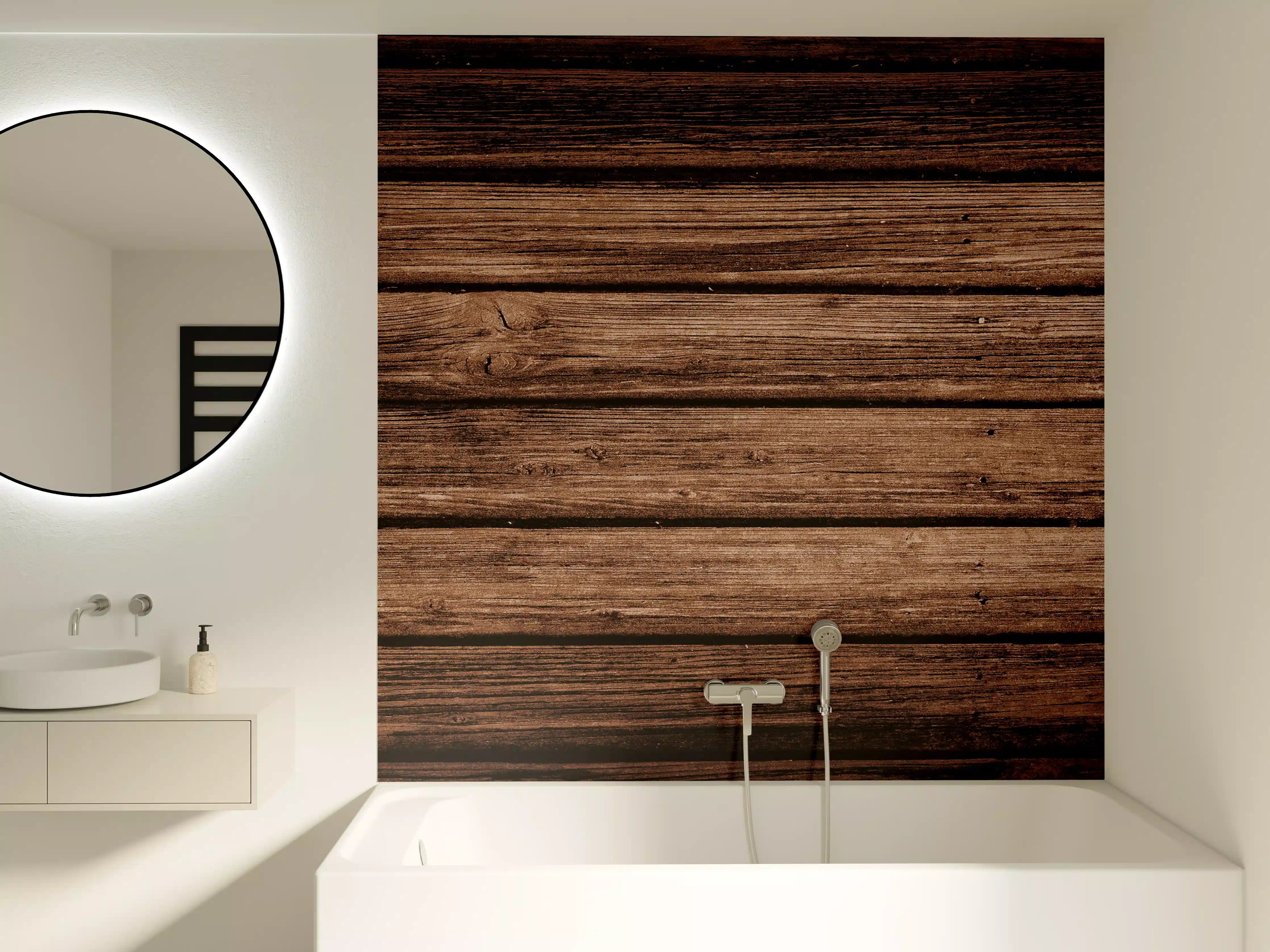 Badewannen-Rückwand - Dunkelbraun-rustikale Holzplanken