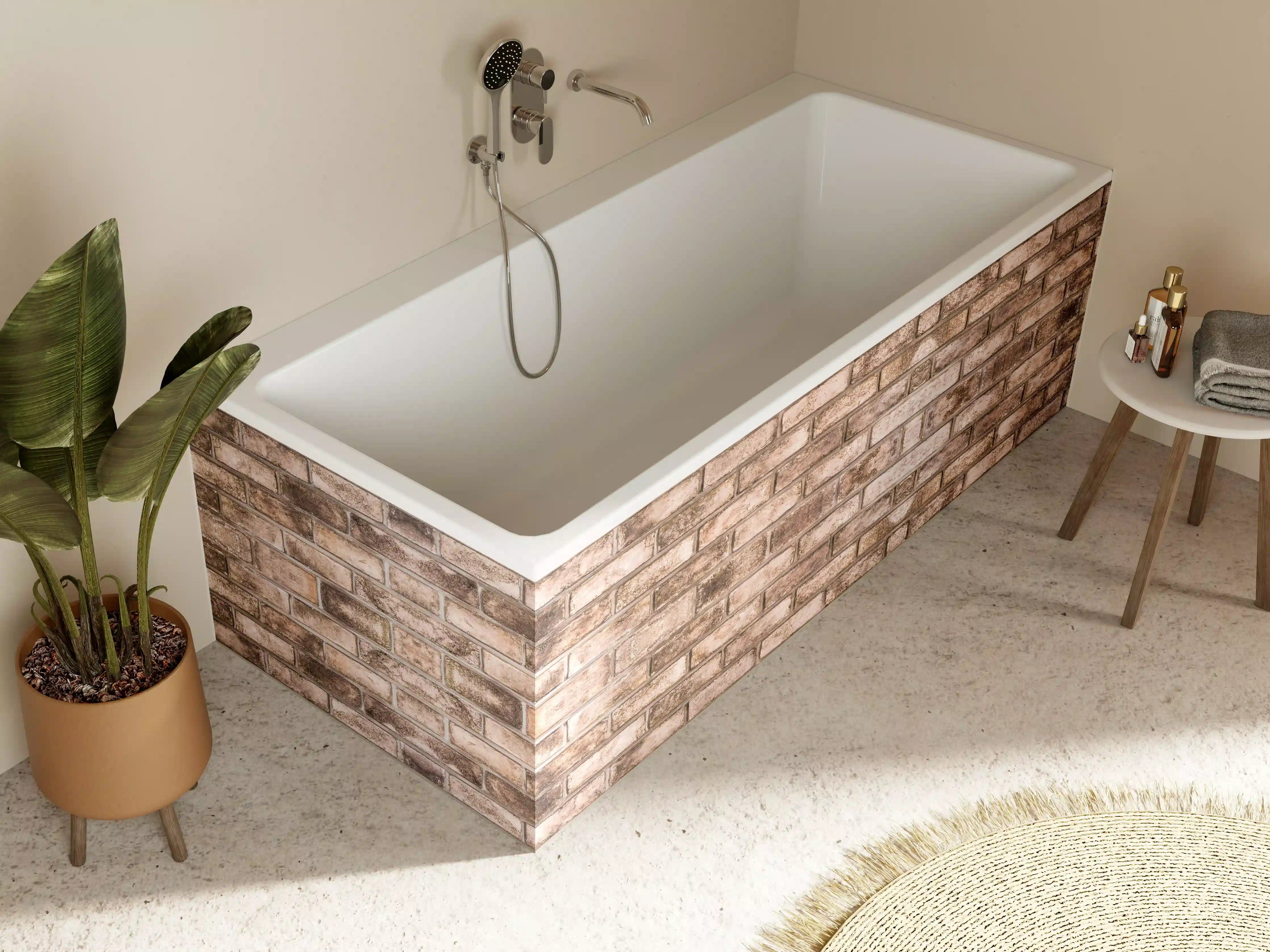 Badewannen-Rückwand - Dunkelbraune Steinmauer