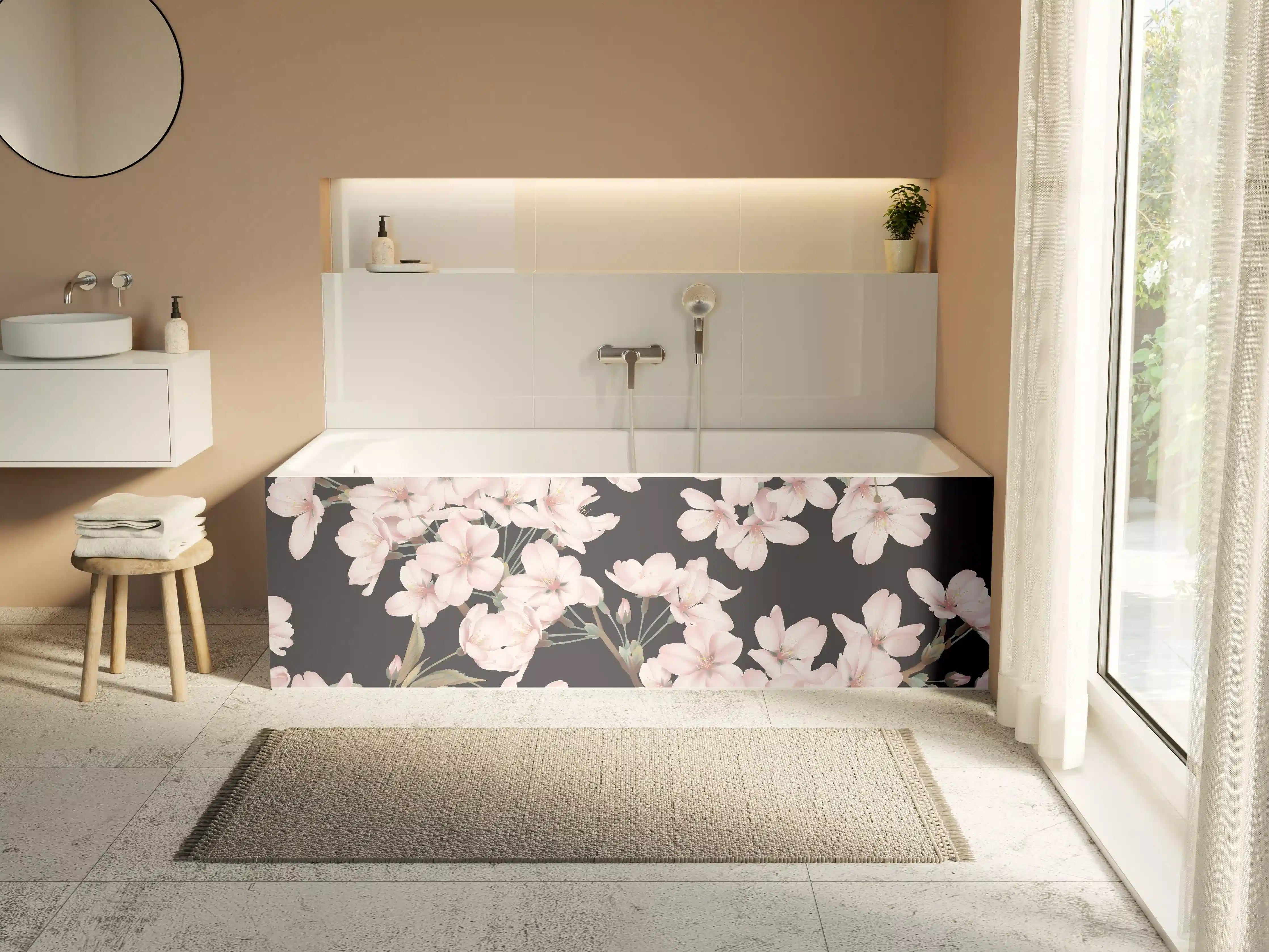 Badewannen-Rückwand - Dunkelgrau-Sakura-Musterdesign