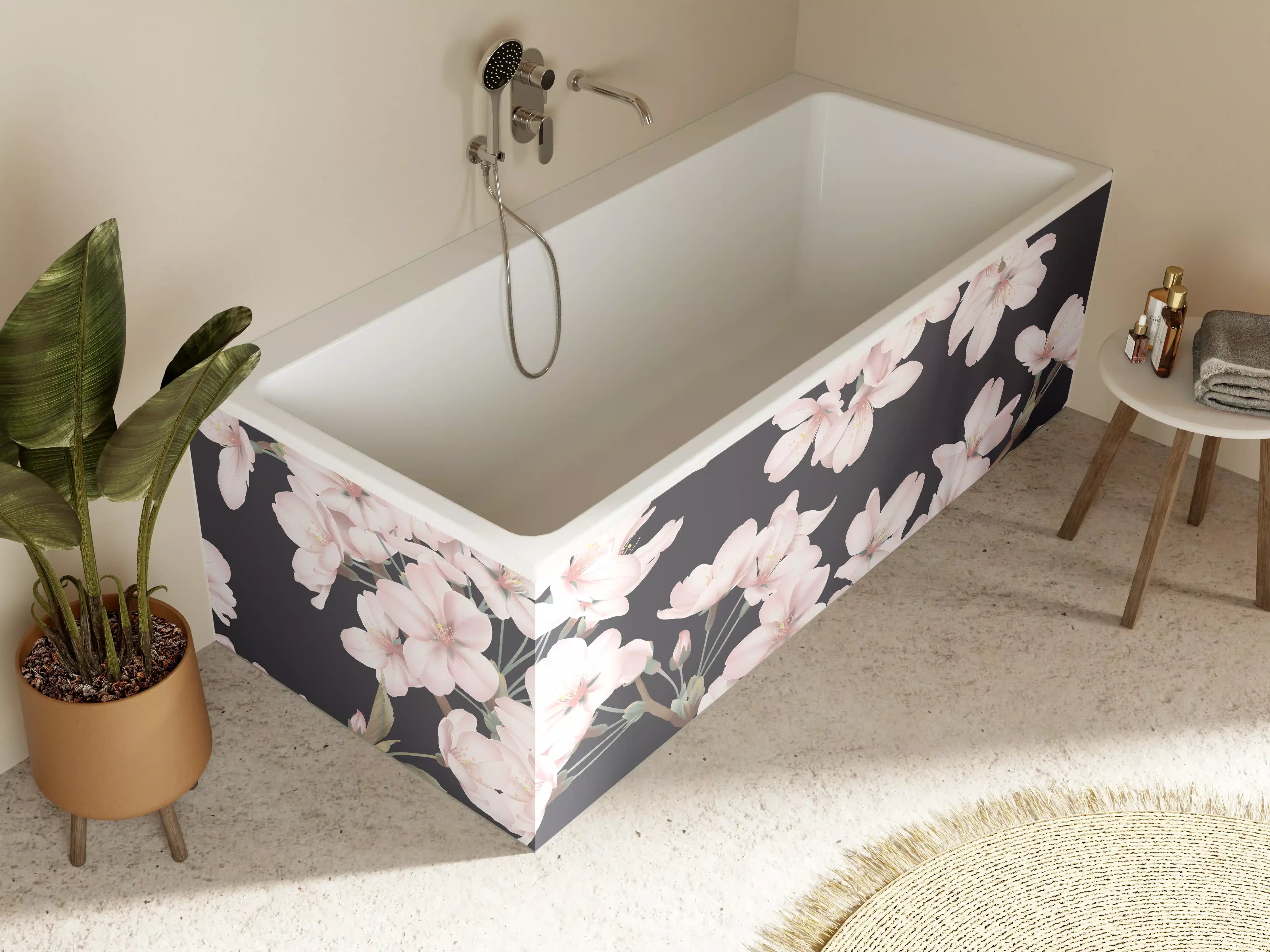 Badewannen-Rückwand - Dunkelgrau-Sakura-Musterdesign