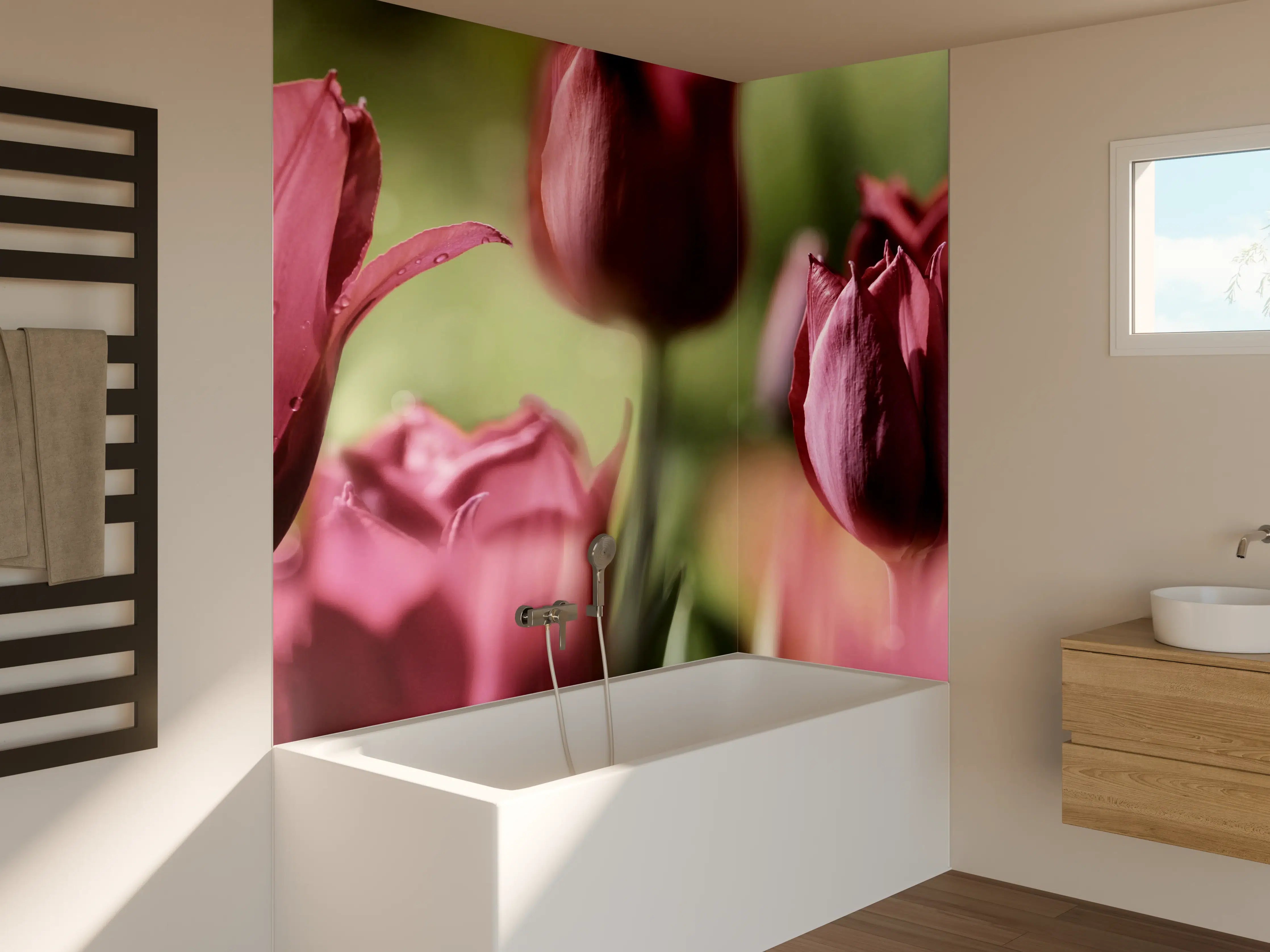 Badewannen-Rückwand - Dunkelrosa Tulpen
