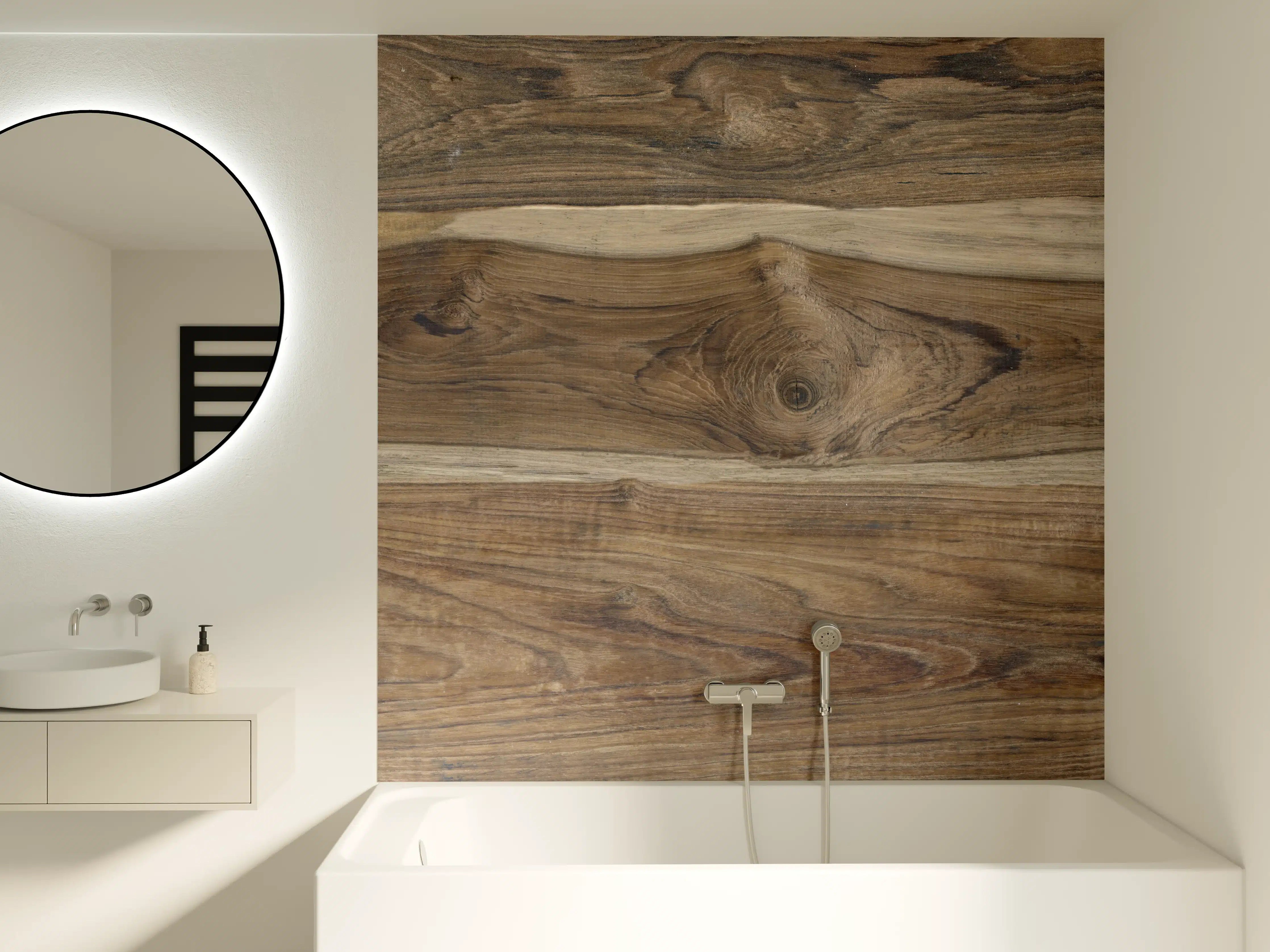 Badewannen-Rückwand - Dunkle Holzoptik