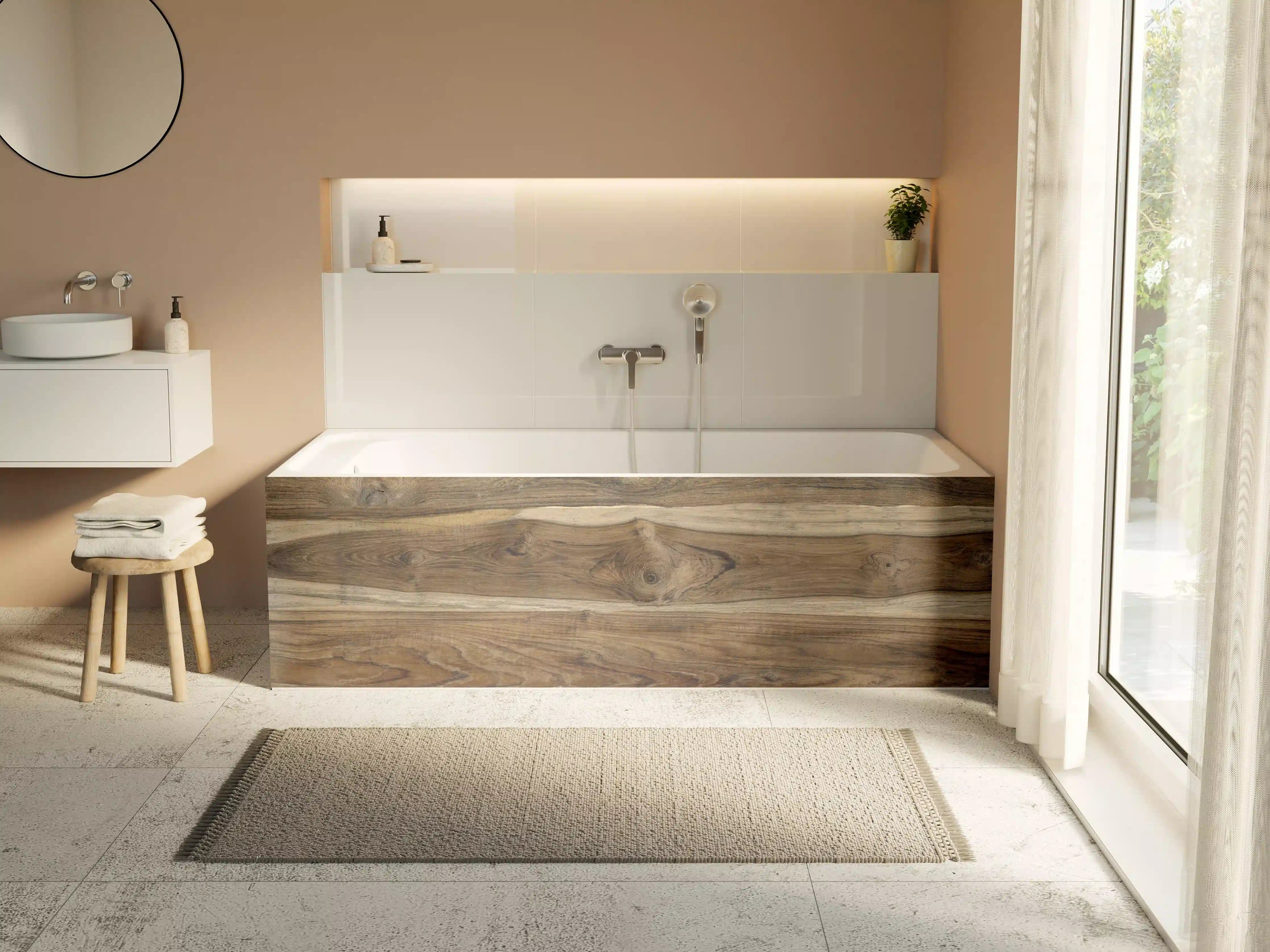 Badewannen-Rückwand - Dunkle Holzoptik