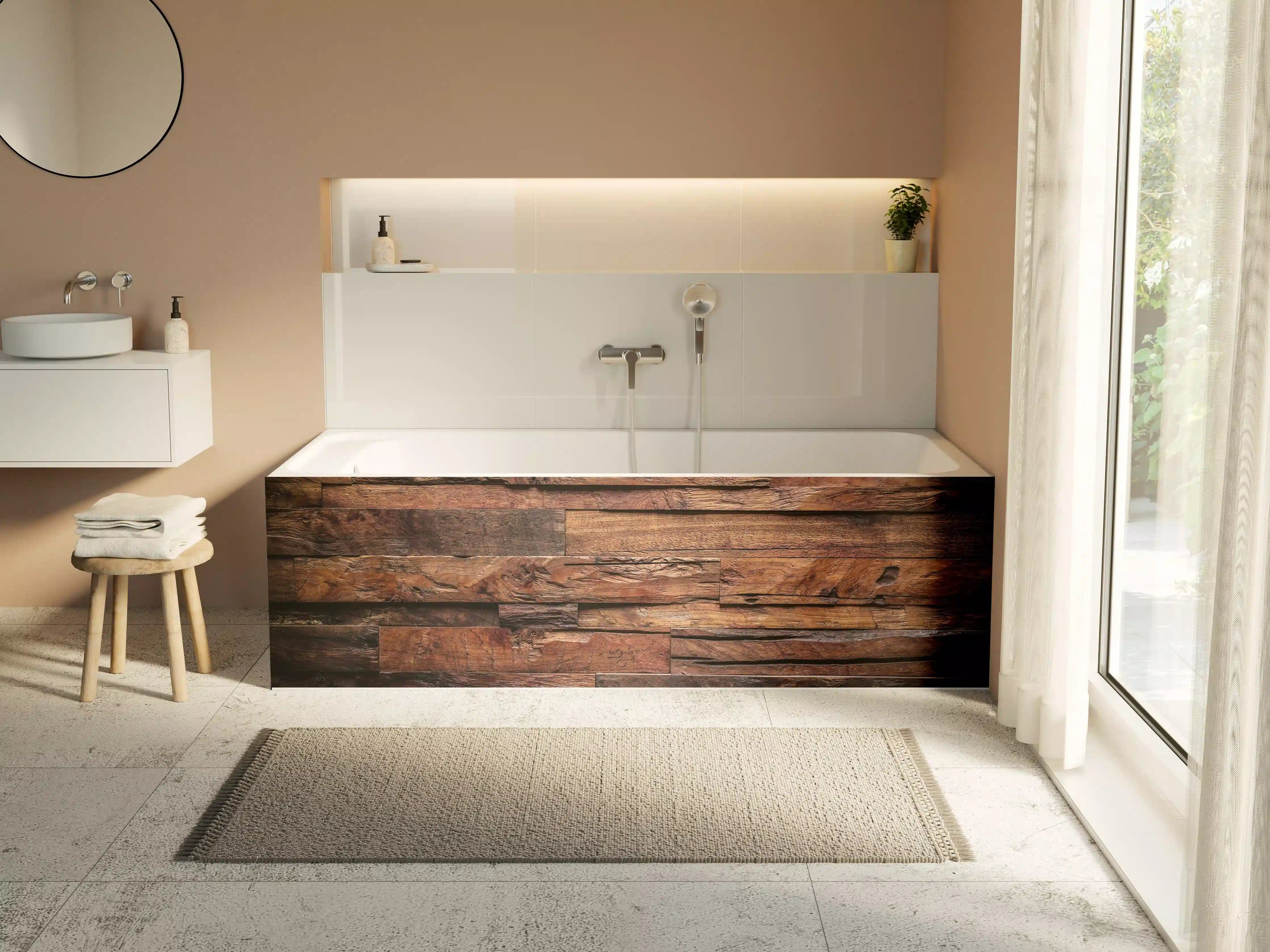 Badewannen-Rückwand - Dunkle Holztextur