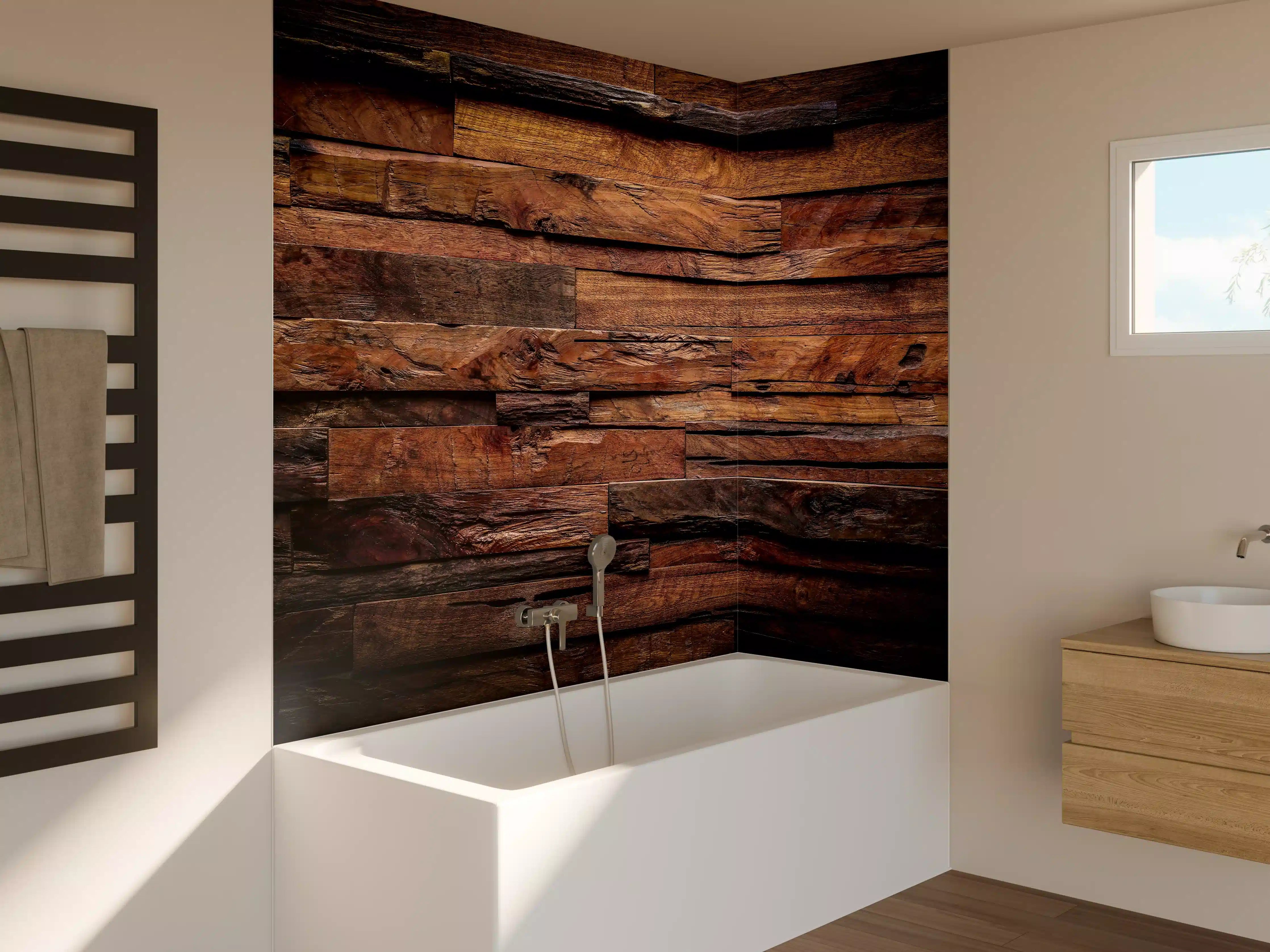 Badewannen-Rückwand - Dunkle Holztextur