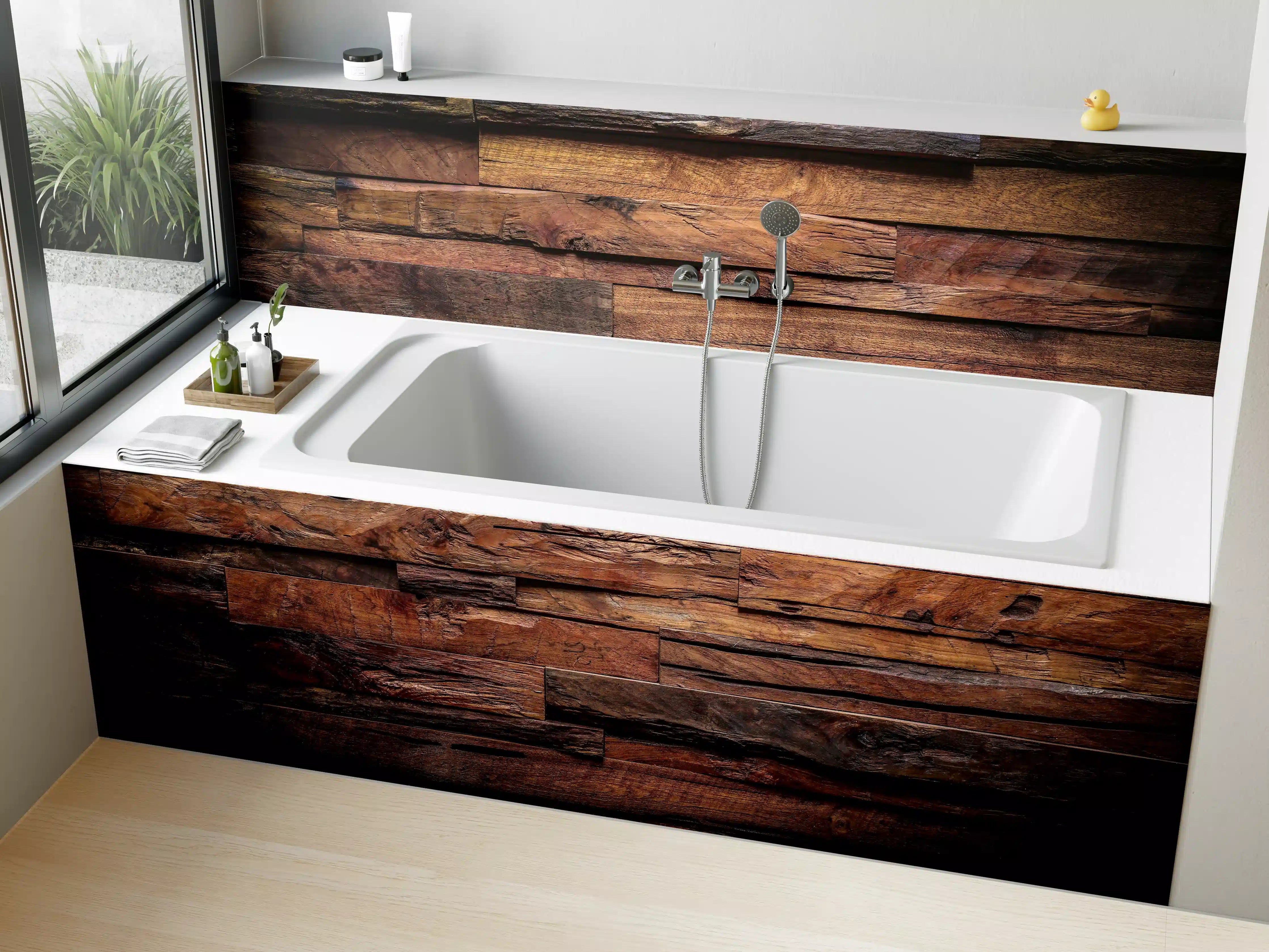 Badewannen-Rückwand - Dunkle Holztextur