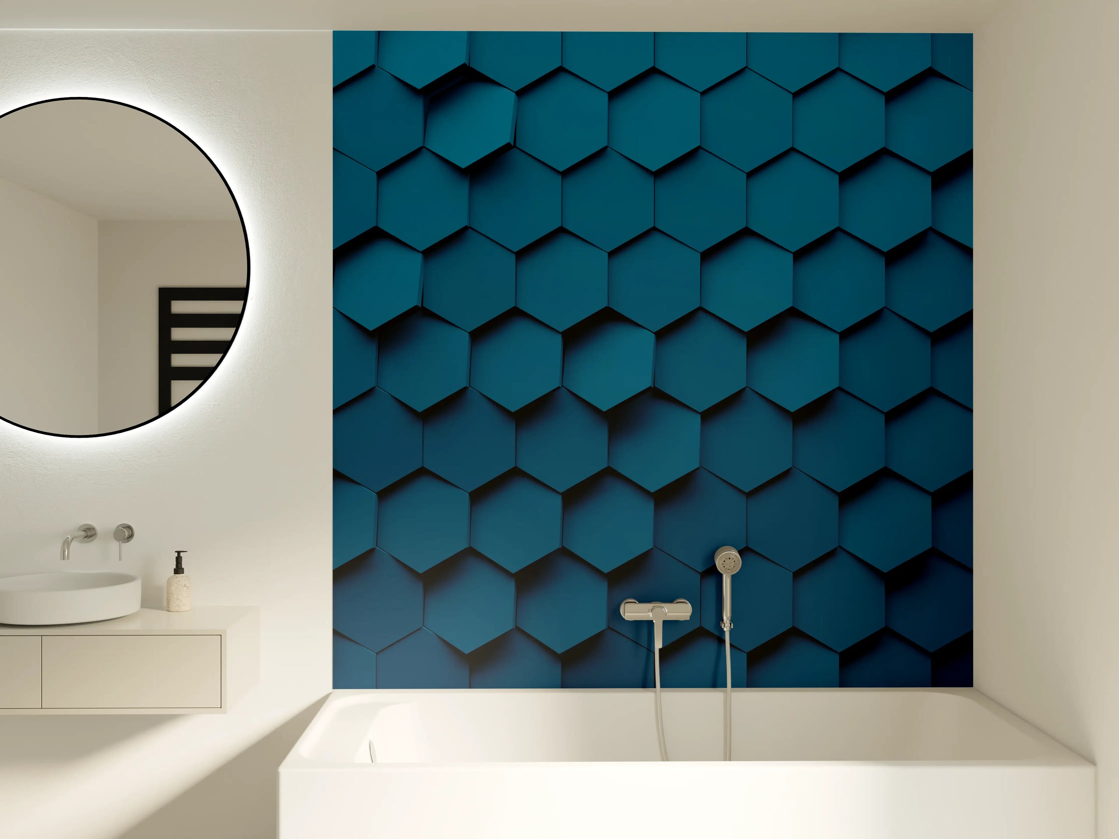 Badewannen-Rückwand - Dunkle blaue Hexagon-Textur