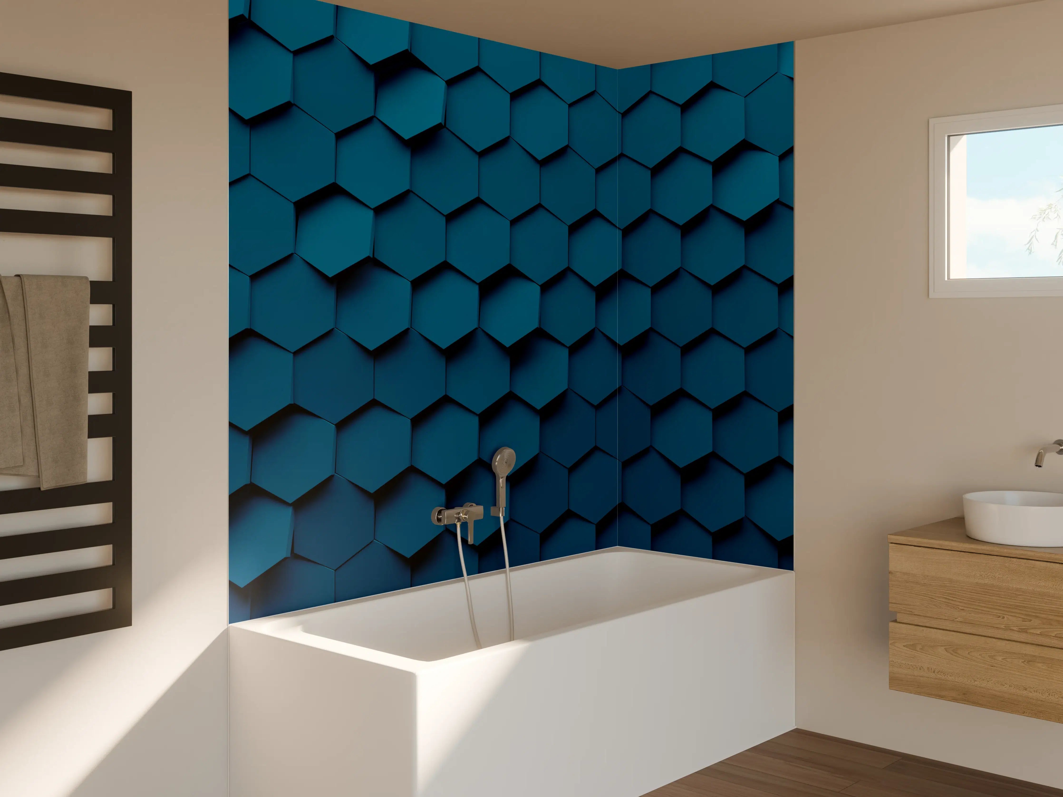Badewannen-Rückwand - Dunkle blaue Hexagon-Textur