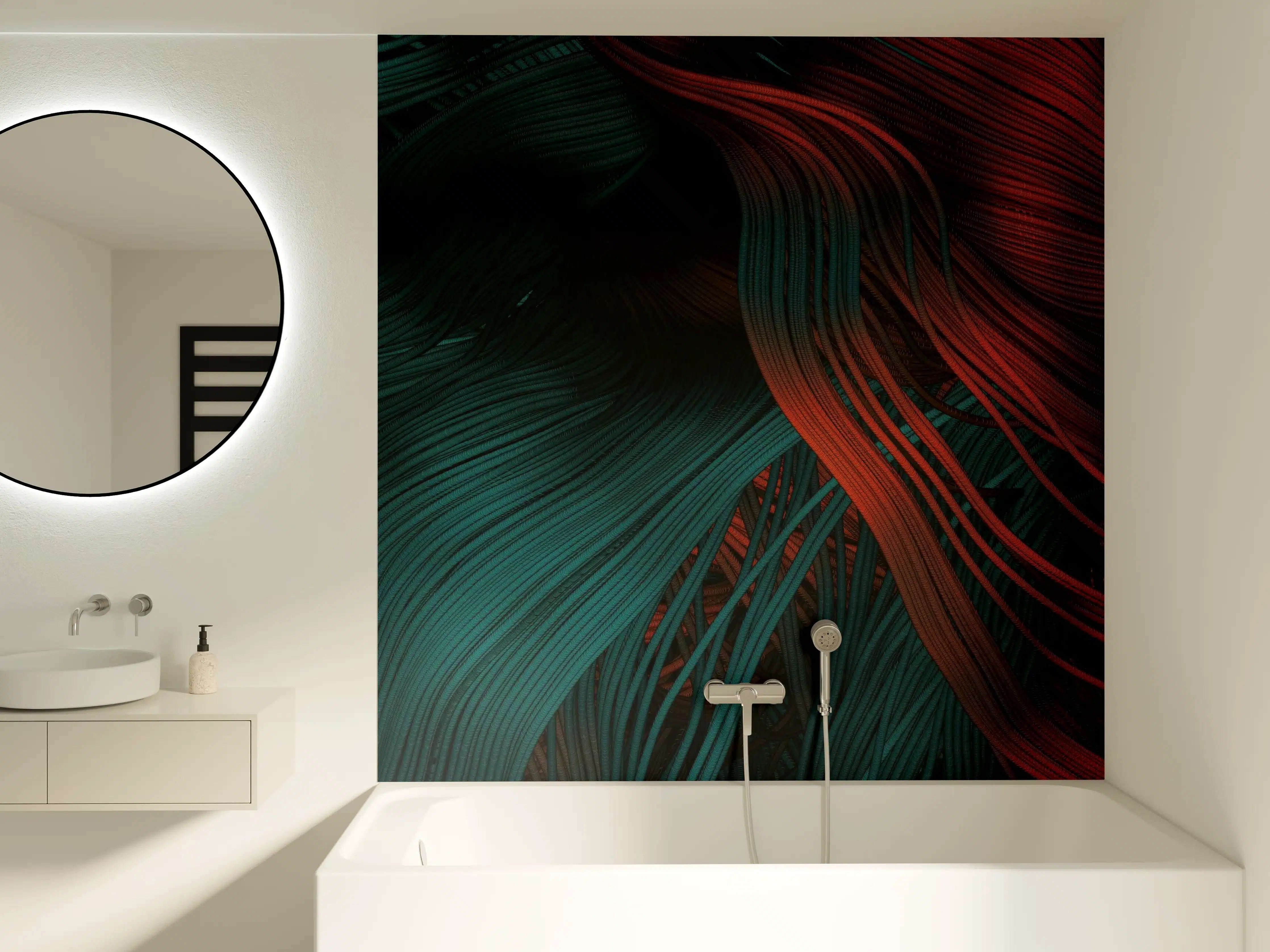 Badewannen-Rückwand - Dunkle, detailreiche Textur mit roten und grünen Akzenten